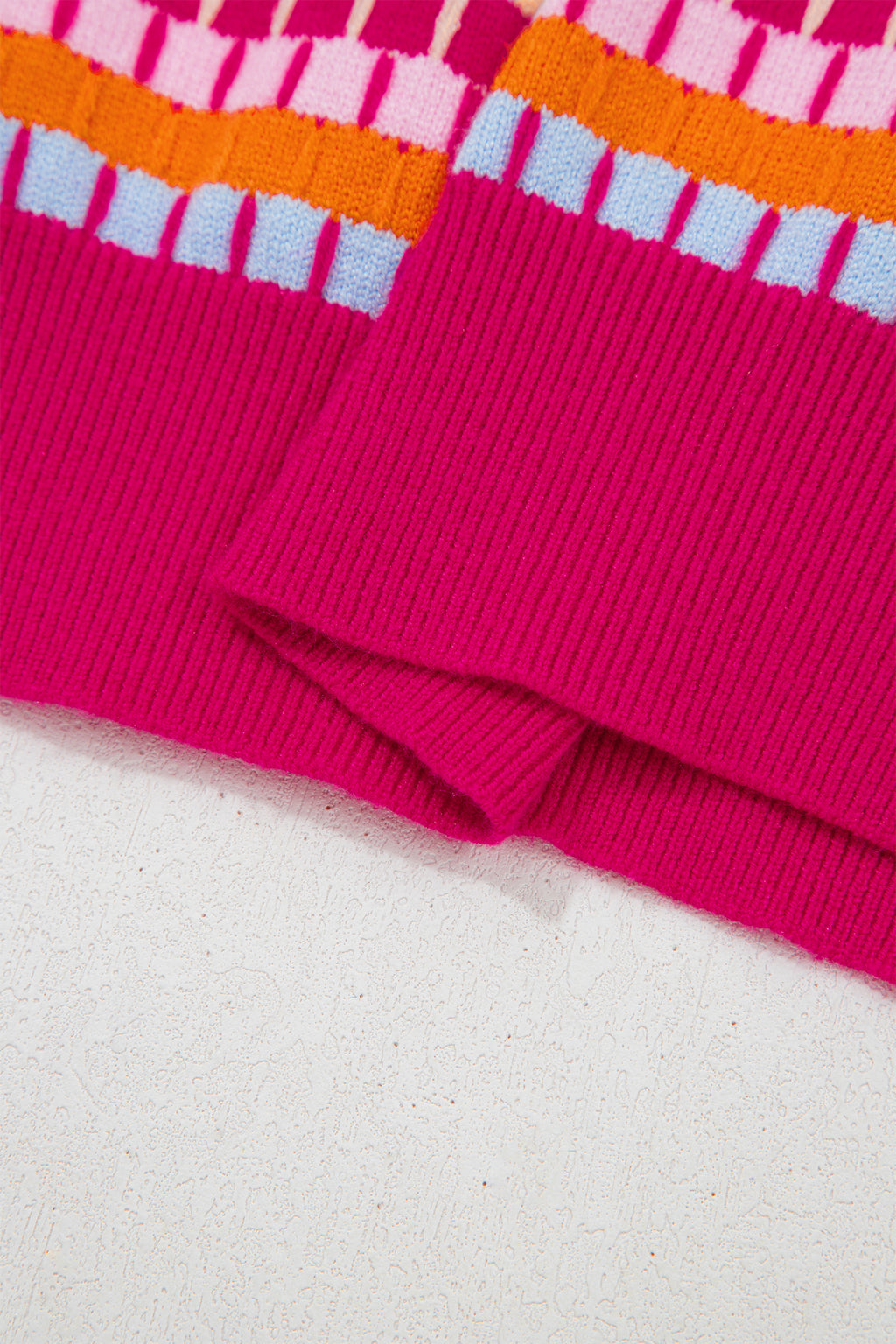 Women's Rose Red Abstract Stripe Knit Short Sleeve Sweater at LivelyLooks