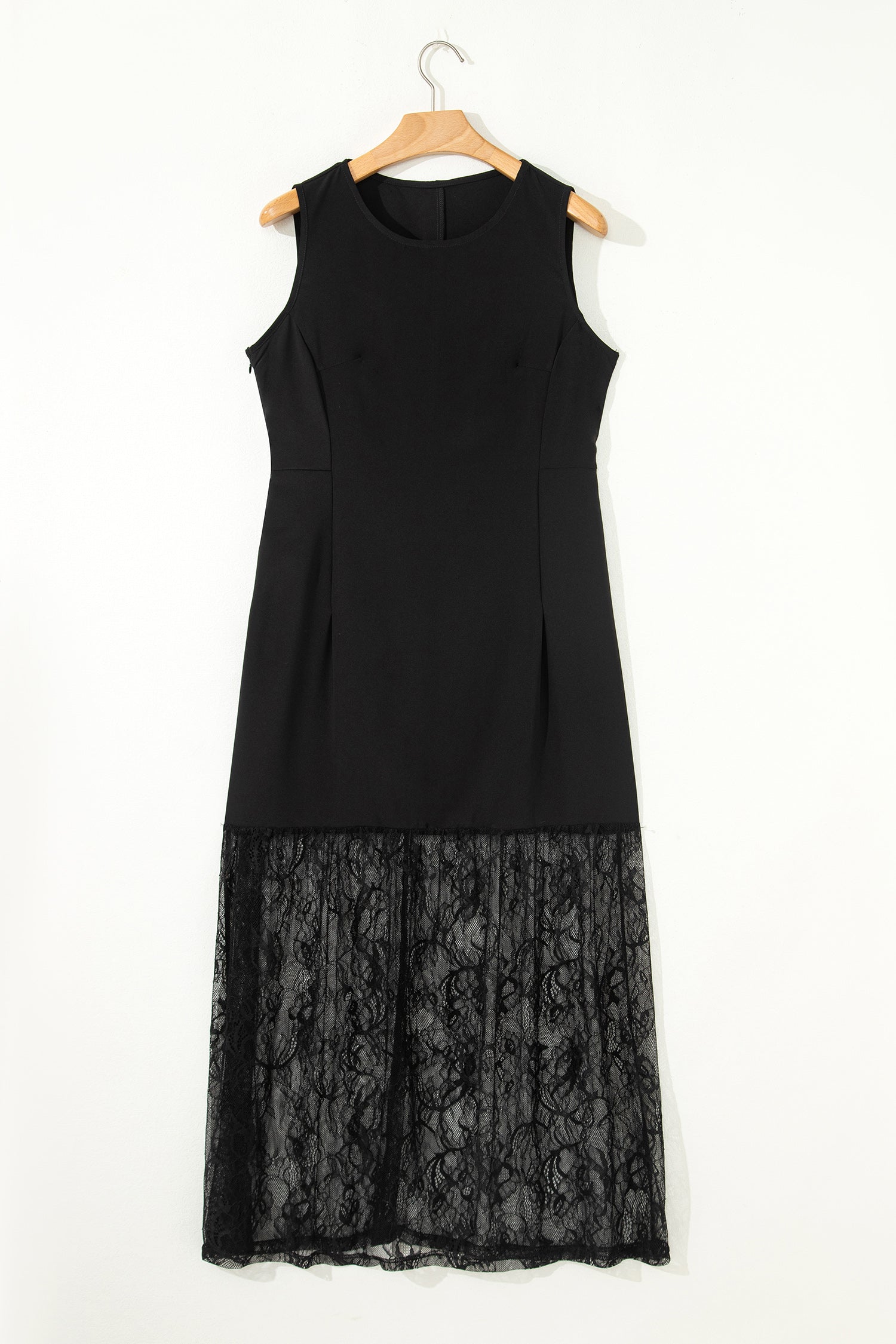 Black Sleeveless Sheer Floral Lace Patchwork Maxi Dress Women S-XL