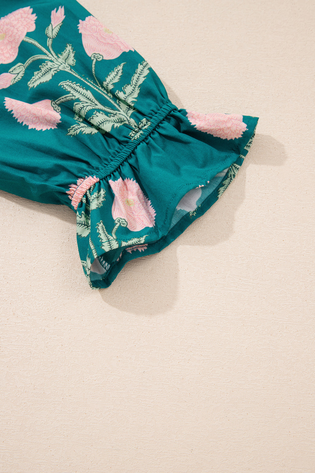 Wild Flower Print Blouse V Neck 3/4 Sleeve Green Pink Sky Blue Women S-XL