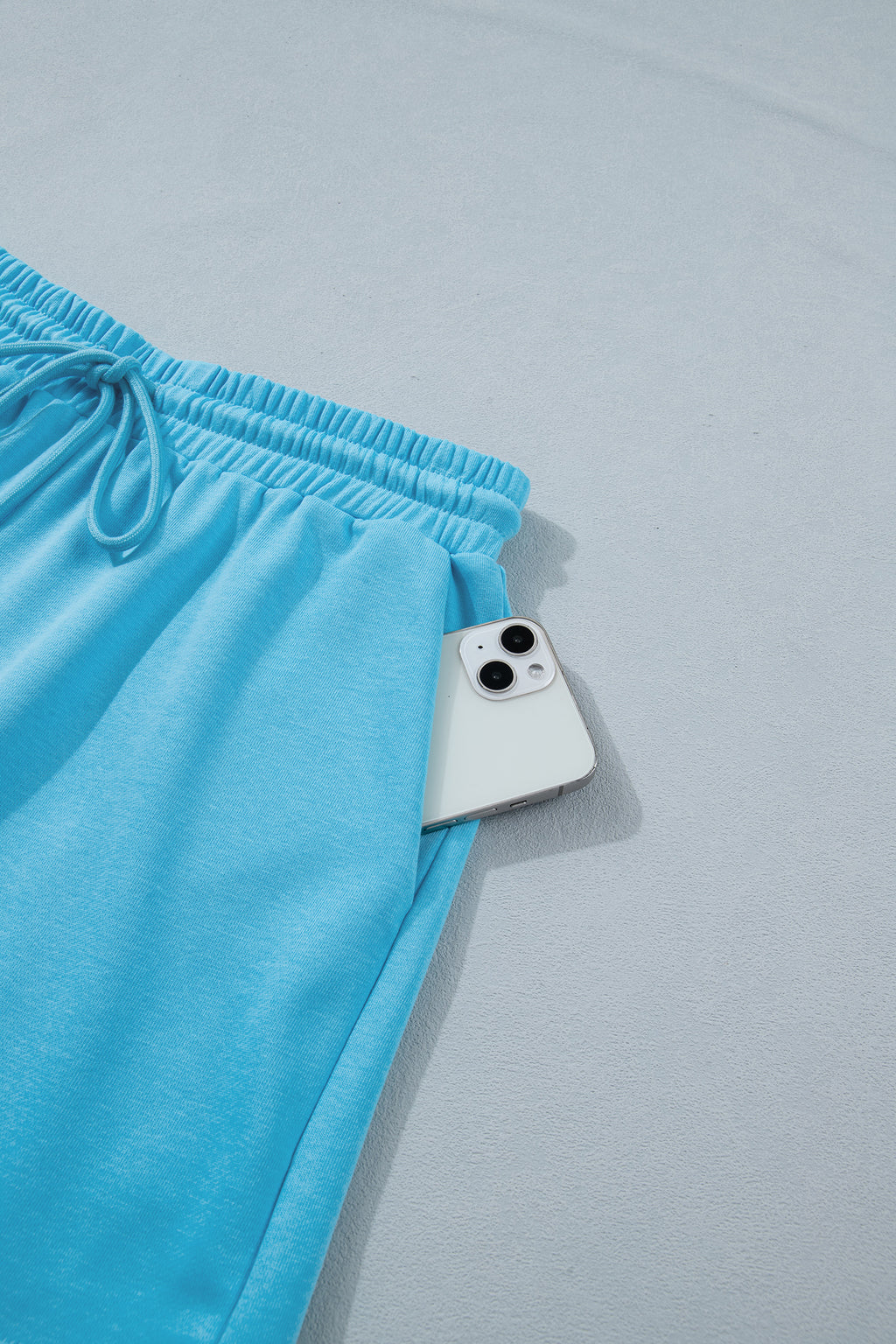 Puffy Loose Top & Drawstring Shorts Set – Smoke Grey & Light Blue