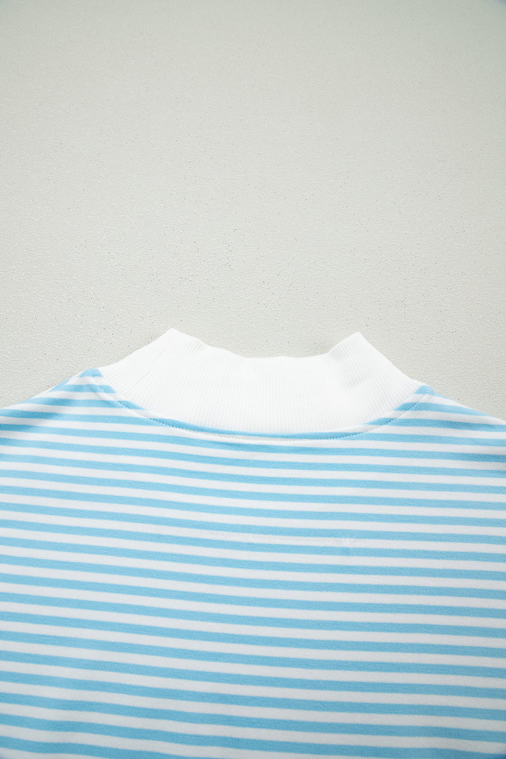 Striped Oversized Mock Neck Sweatshirt & Shorts Co-ord Set | Blue, Pink, Green | S-XL
