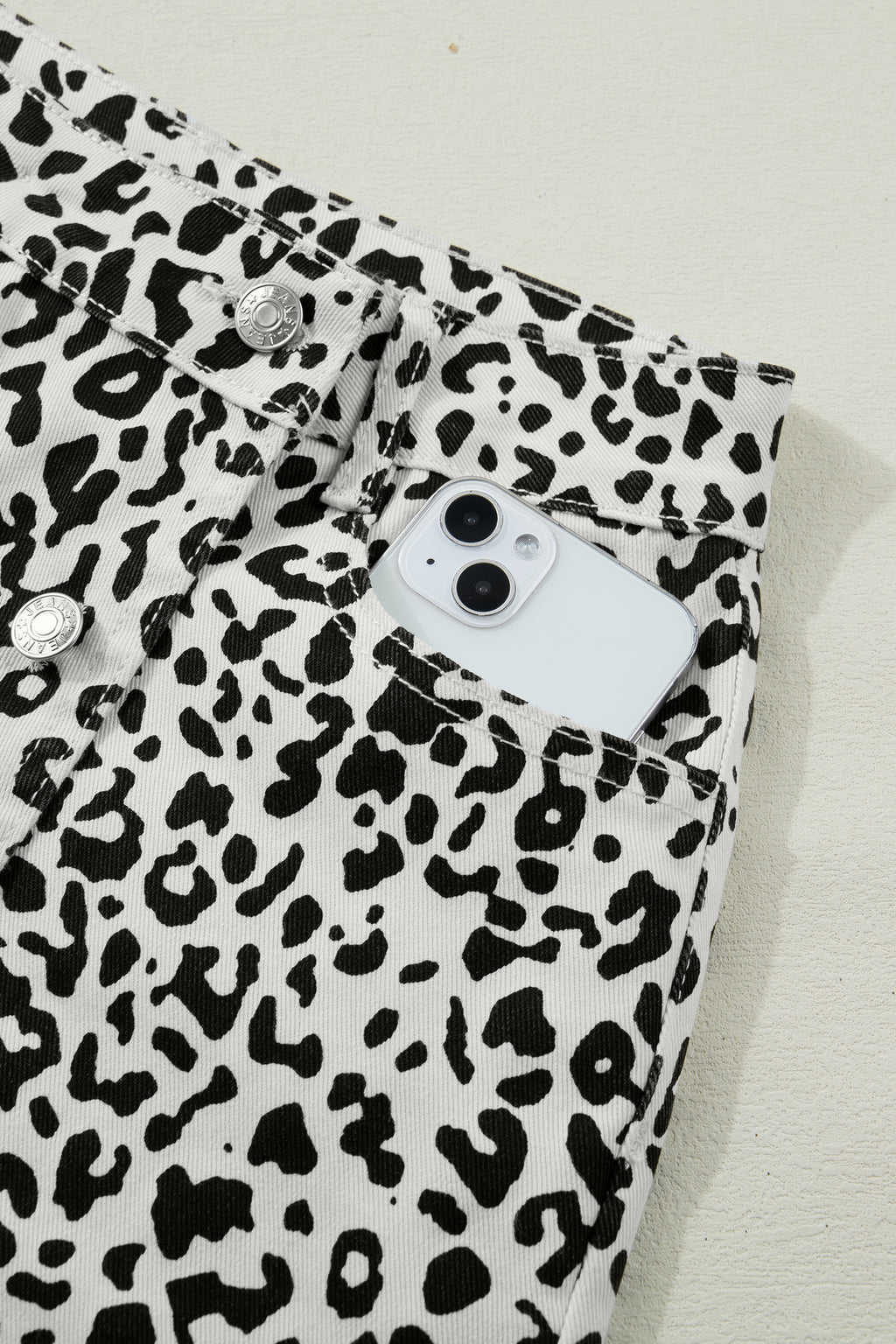 Leopard Print Button Overlap Denim Shorts | Brown