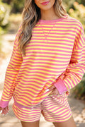 Yellow Stripe Colour Block Long Sleeve Top & Casual Shorts Set | UK 8–22