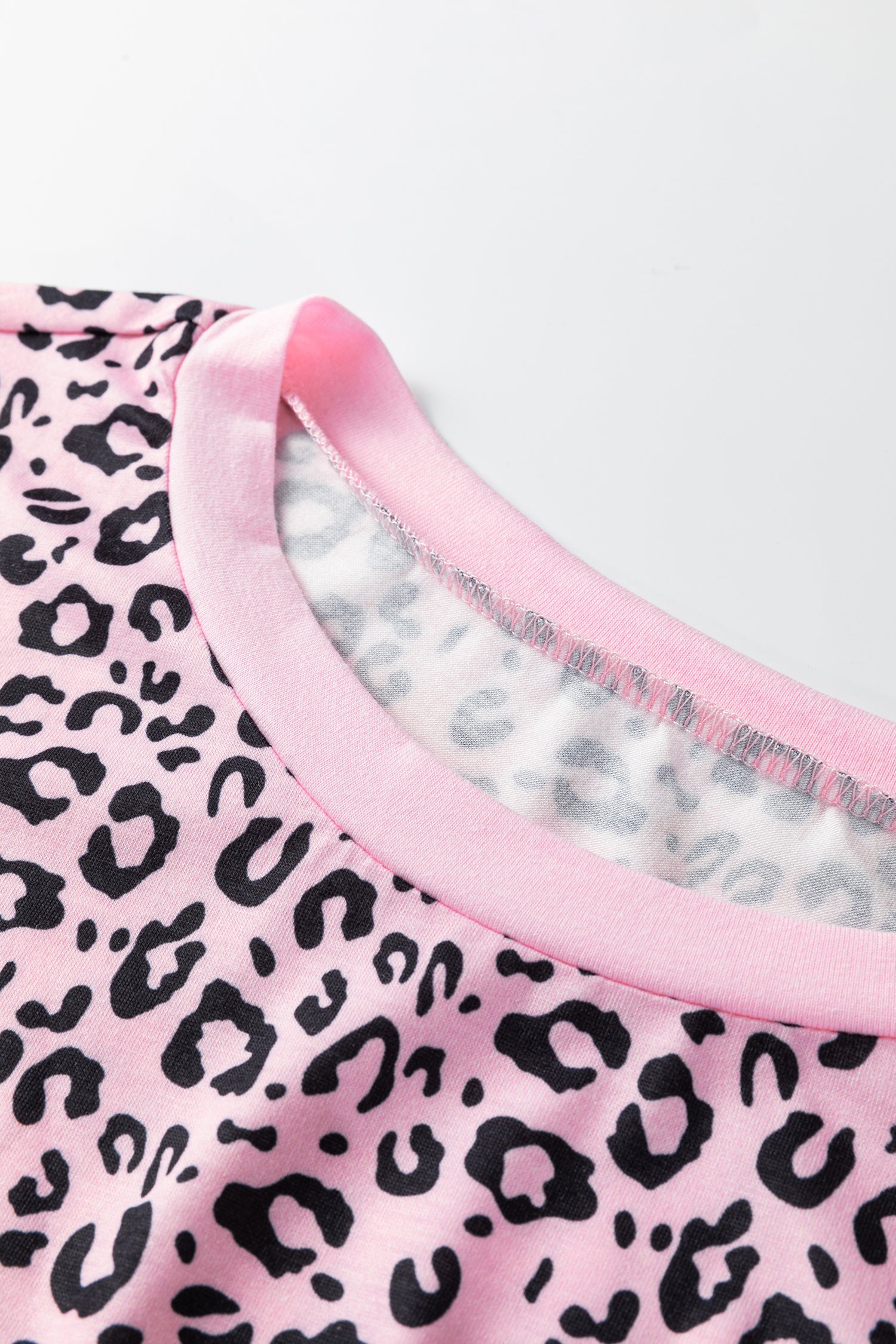 Women's Leopard Stripe Patchwork Top Side Slit Loose Short Sleeve | Pink at LivelyLooks