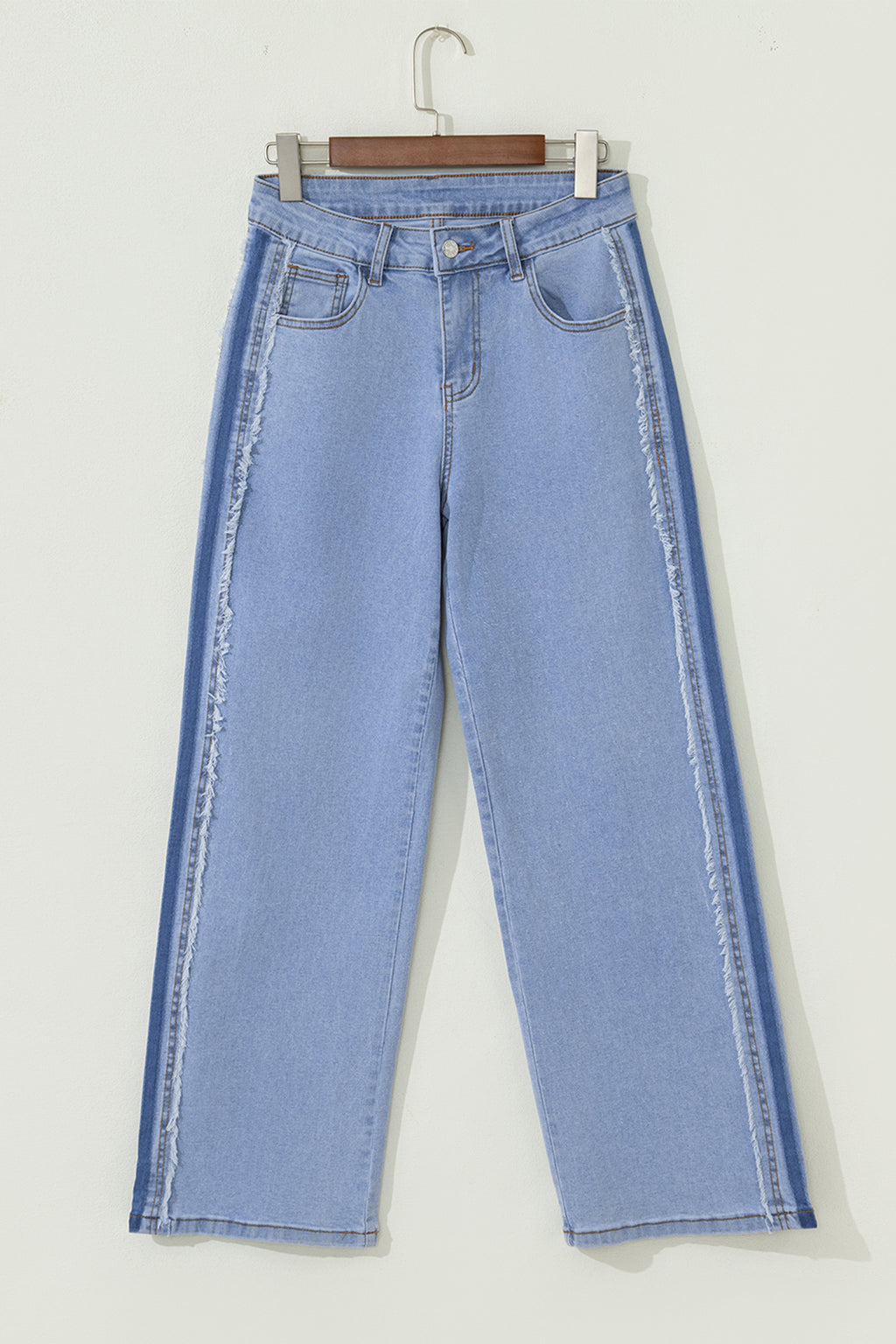 Women's Women's Patchwork Shift Jeans Contrast Stripe Frayed Side Panel Sizes 4-16 at LivelyLooks