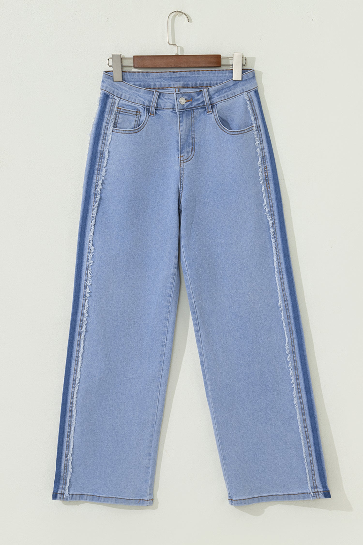 Women's Women's Patchwork Shift Jeans Contrast Stripe Frayed Side Panel Sizes 4-16 at LivelyLooks