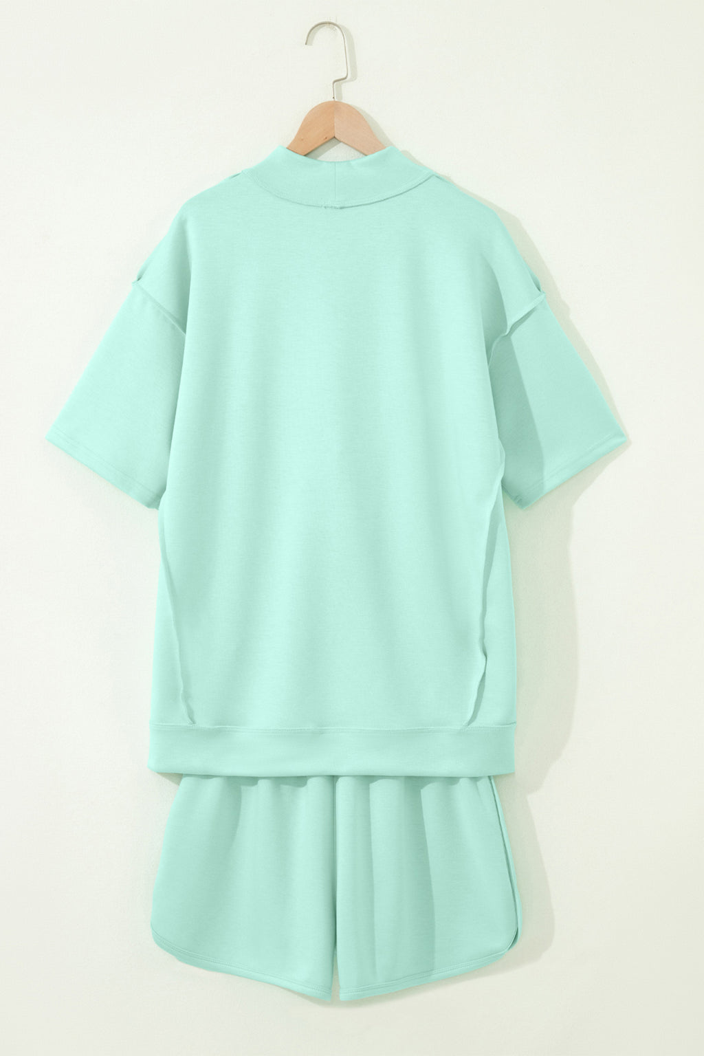 Exposed Seam Mock Neck Oversized Tee & Shorts Set – Mist Blue