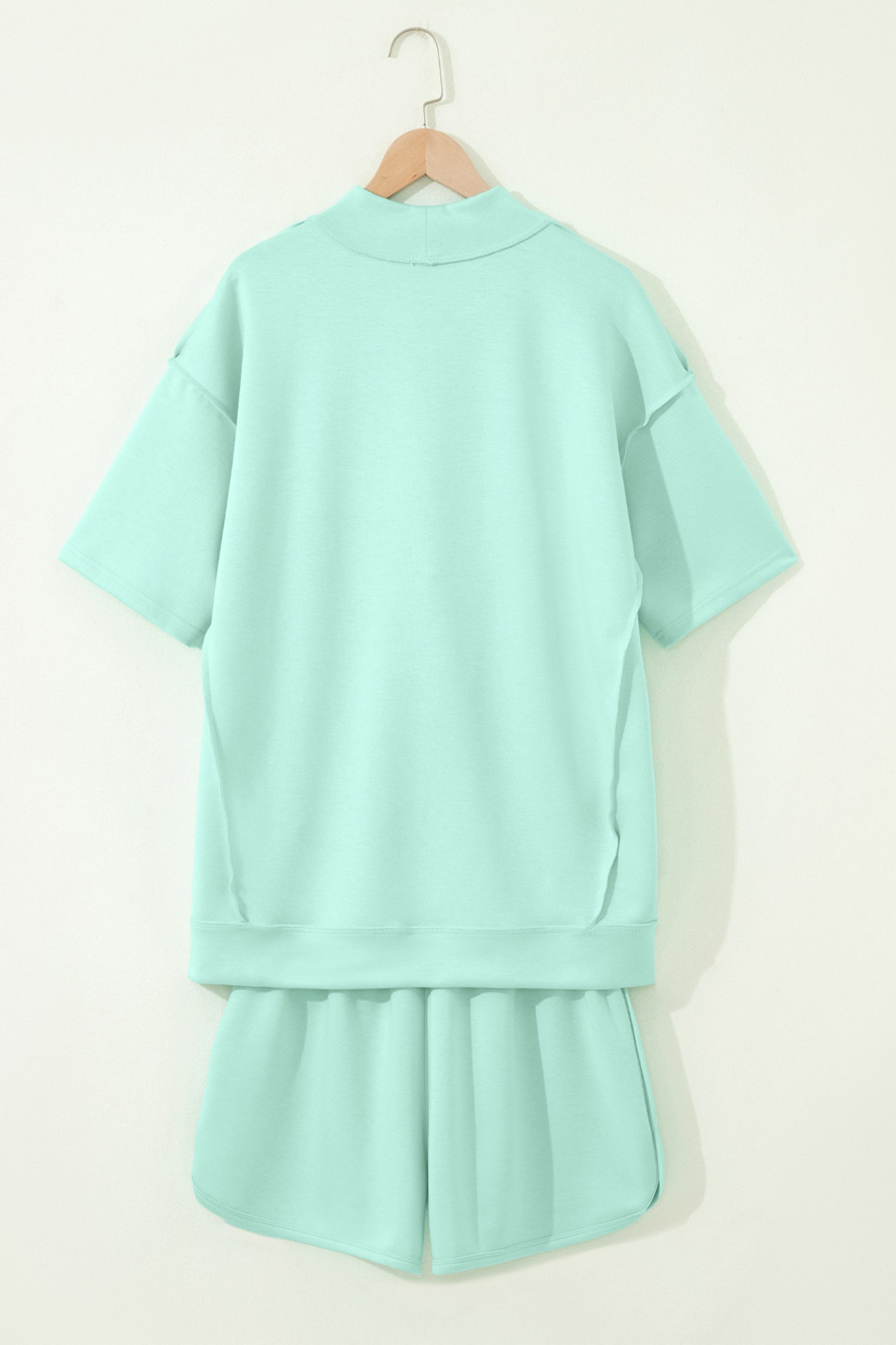 Exposed Seam Mock Neck Oversized Tee & Shorts Set – Mist Blue