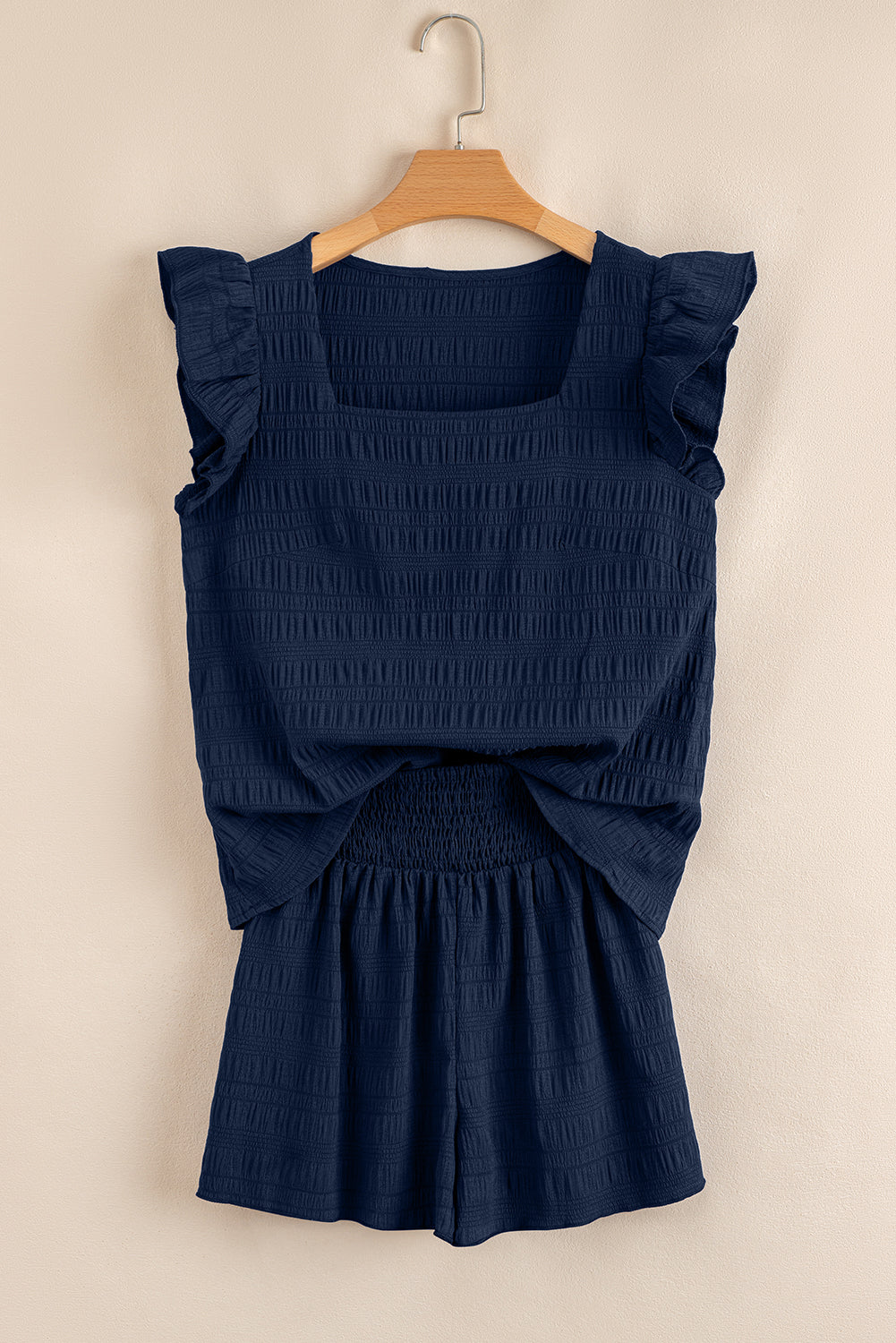 Textured Square Neck Top & Shirred High Waist Shorts Set | 5 Colours | UK 8–22