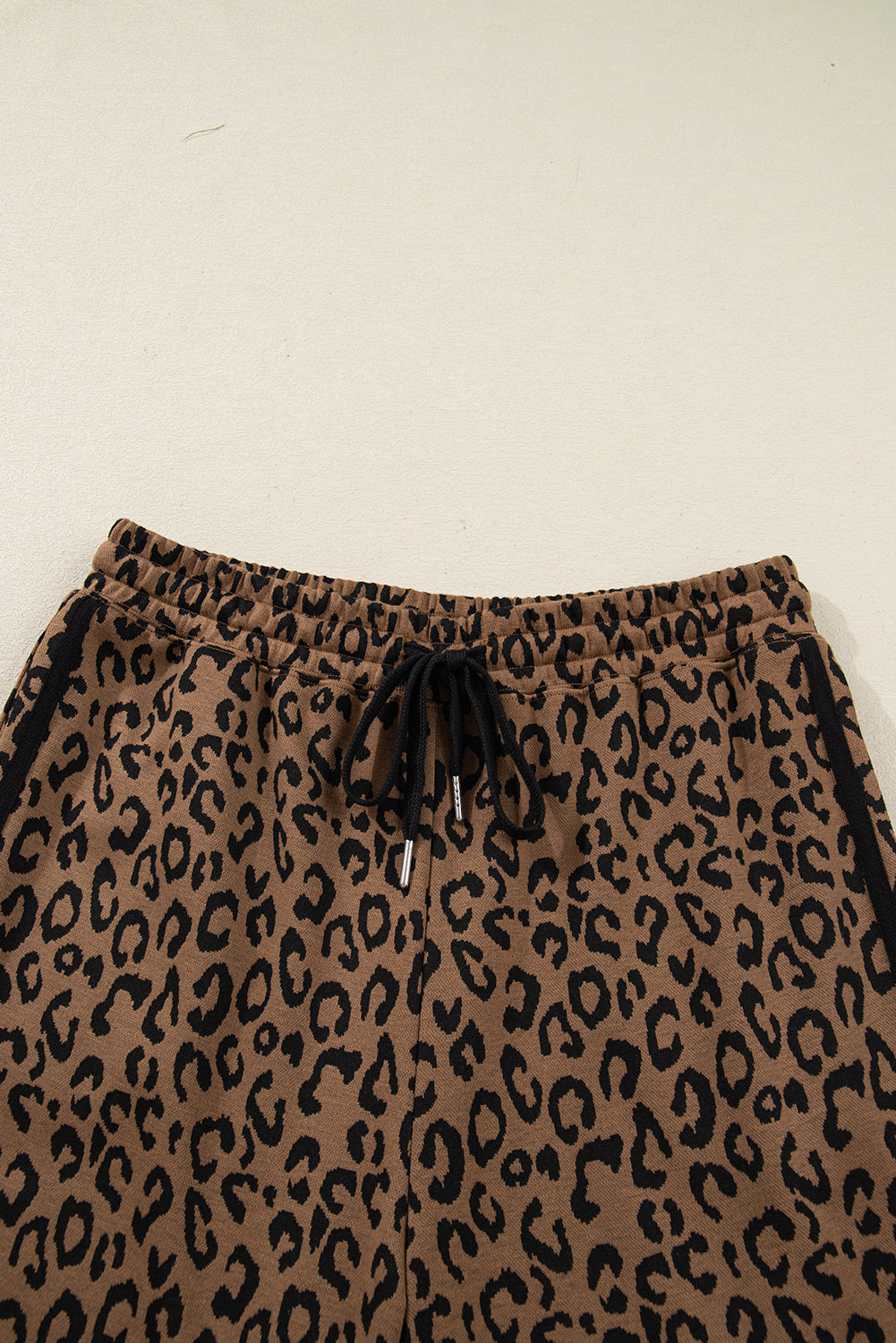 Brown Varsity Stripe Leopard Print Long Sleeve Top & Drawstring Trouser Set
