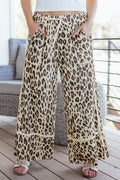 Women's Khaki Leopard Wide Leg Cropped Pants at LivelyLooks