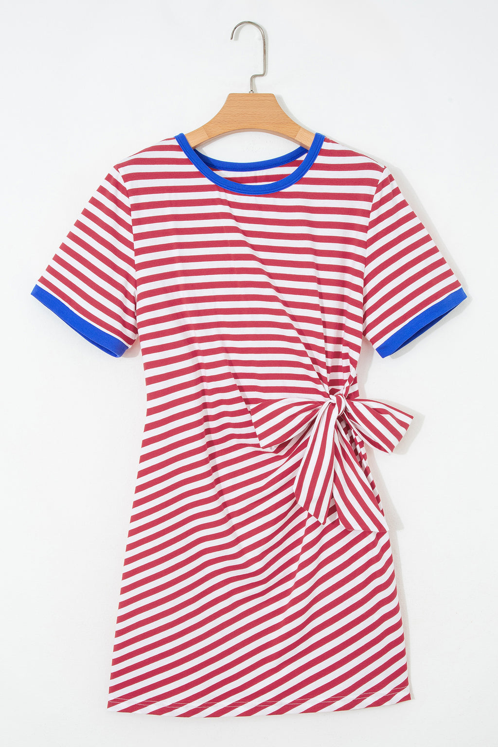 Women's Sky Blue Nautical Stripe Tie Waist Mini Dress at LivelyLooks