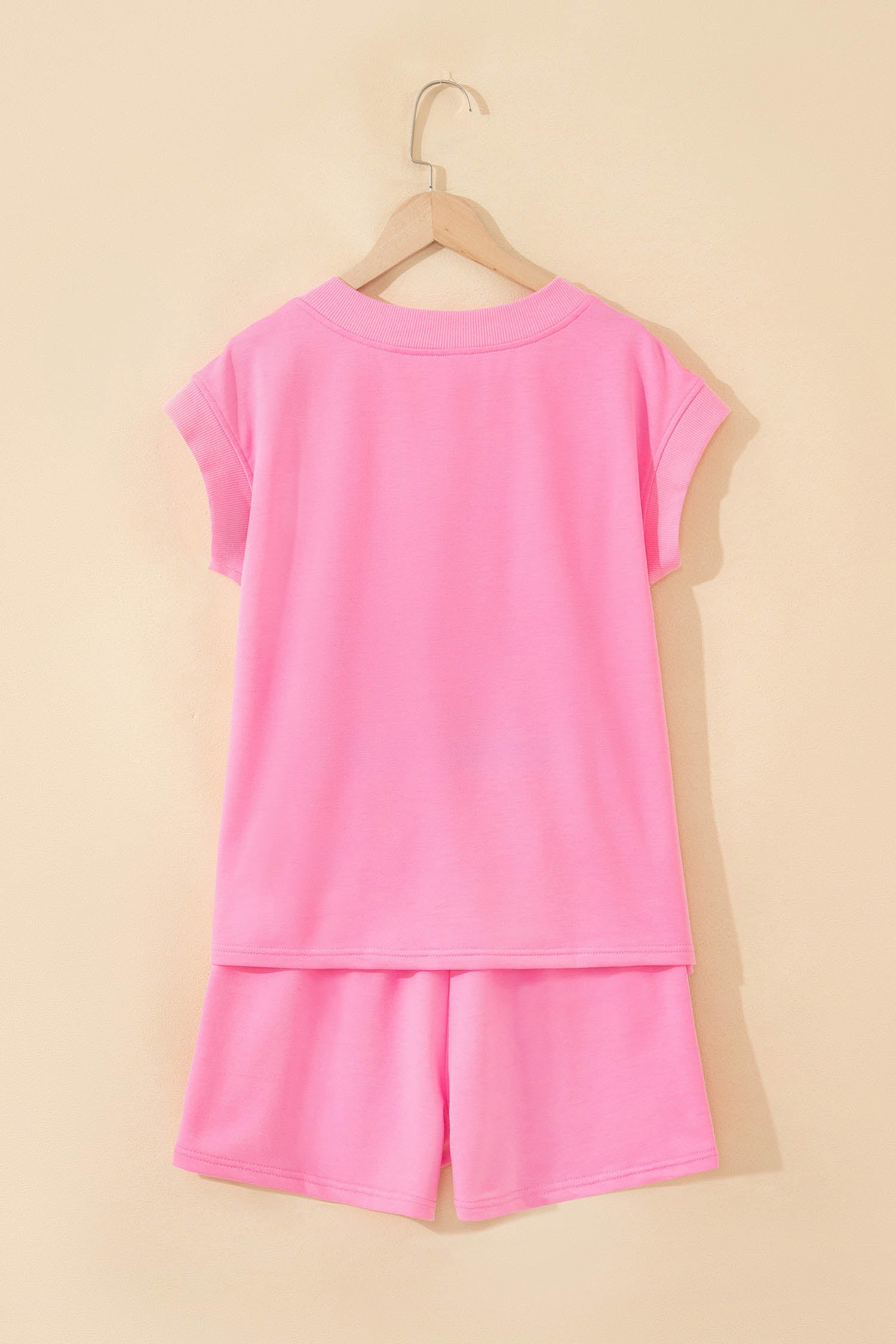 LivelyLooks Women's V-Neck Short Sleeve Top & Drawstring Shorts Set Pink Green S-XL women's fashion