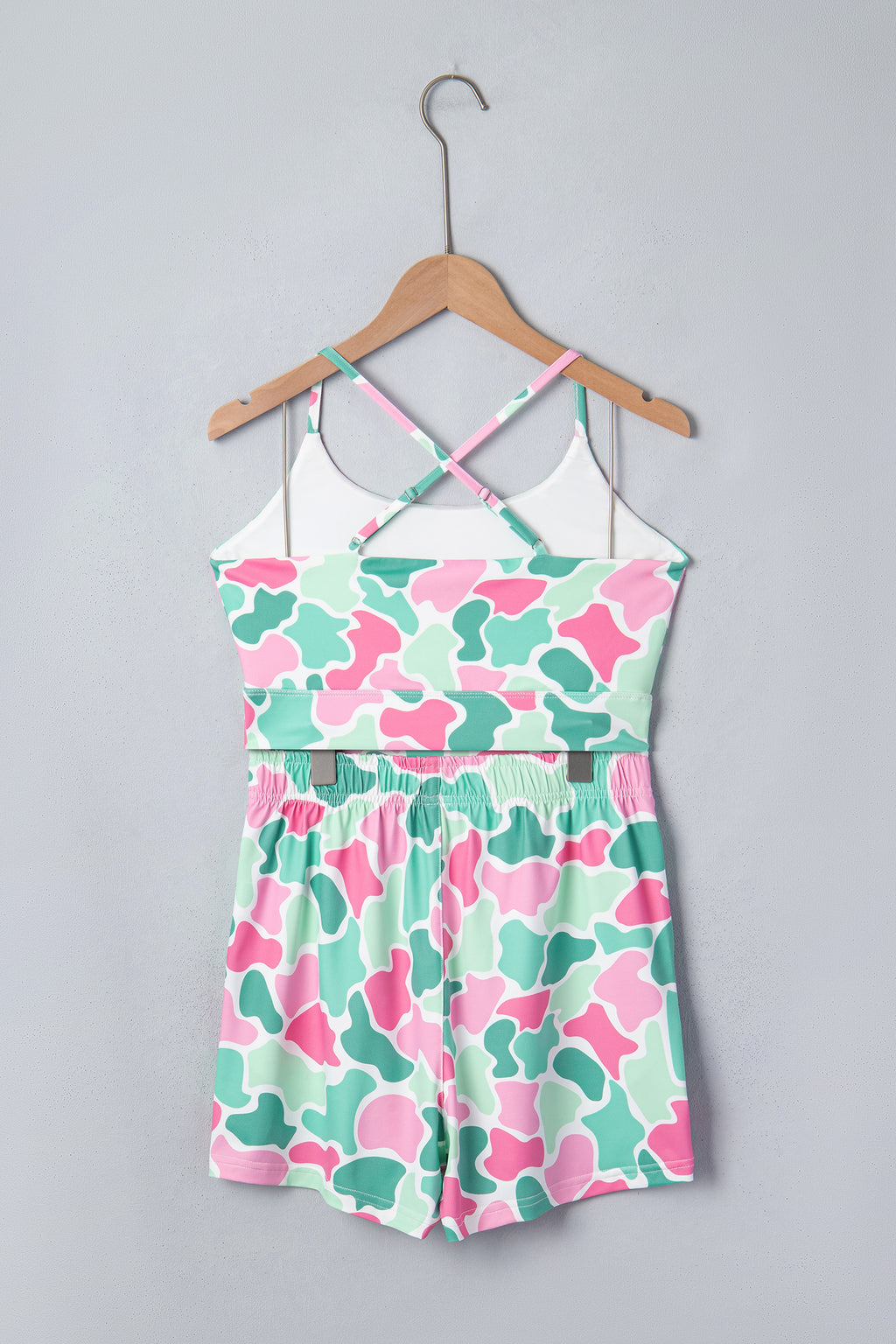Camo Print Cropped Tank High-Rise Shorts Athleisure Set Green Multicolour S-XL