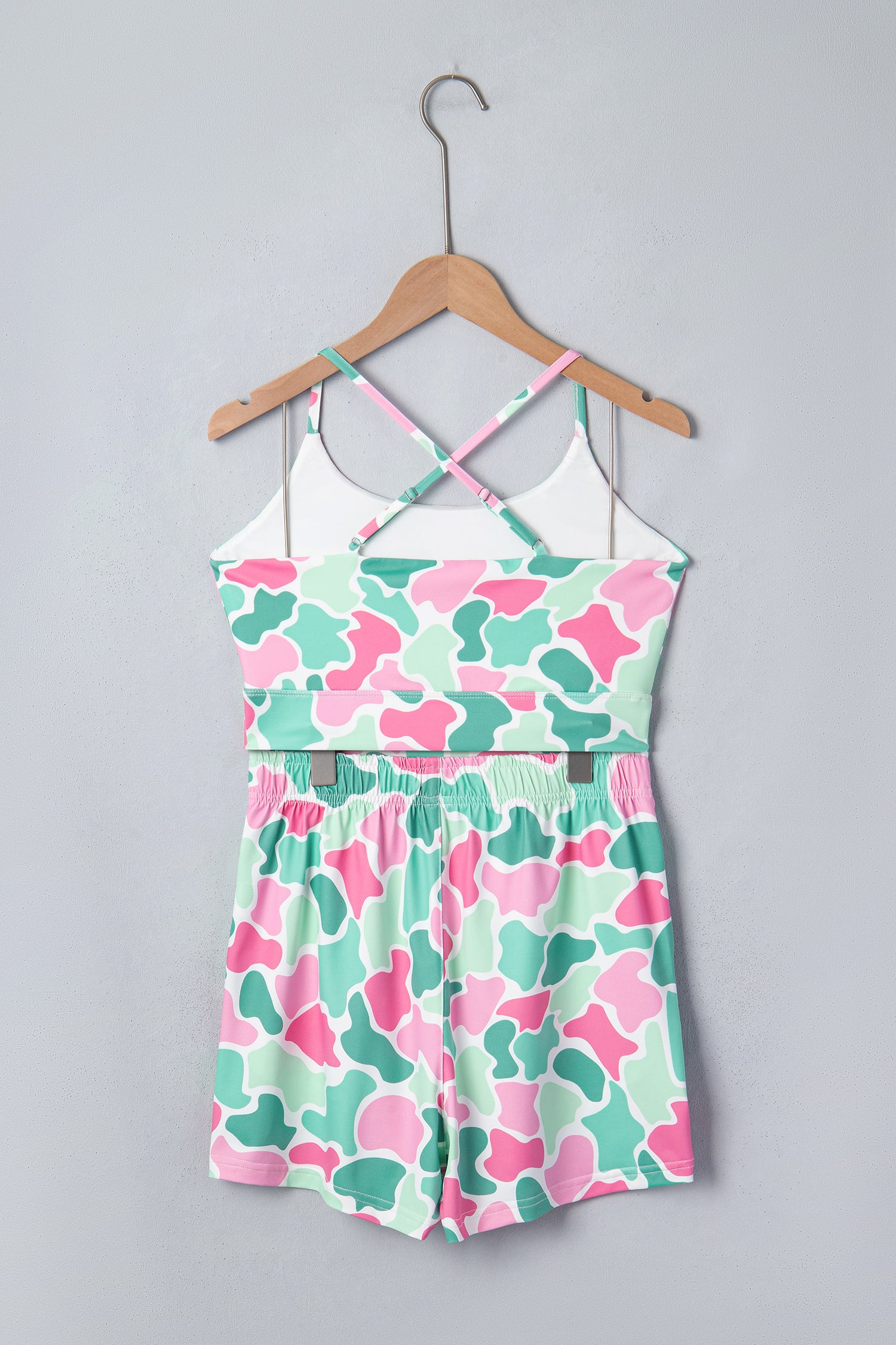 Camo Print Cropped Tank High-Rise Shorts Athleisure Set Green Multicolour S-XL