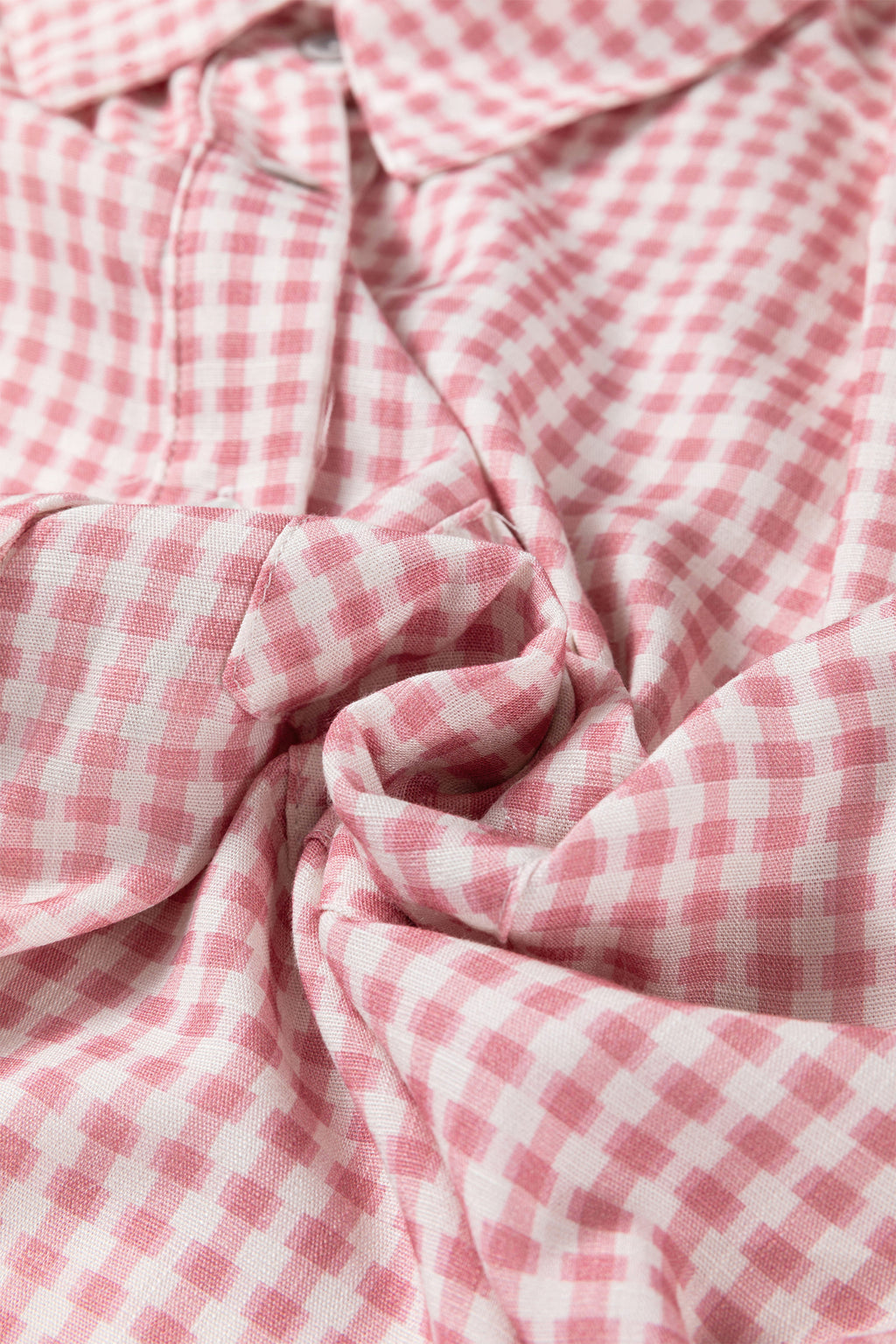 Pink Plaid Ruffle Hem Half Sleeve Button Down Shirt | S-XL