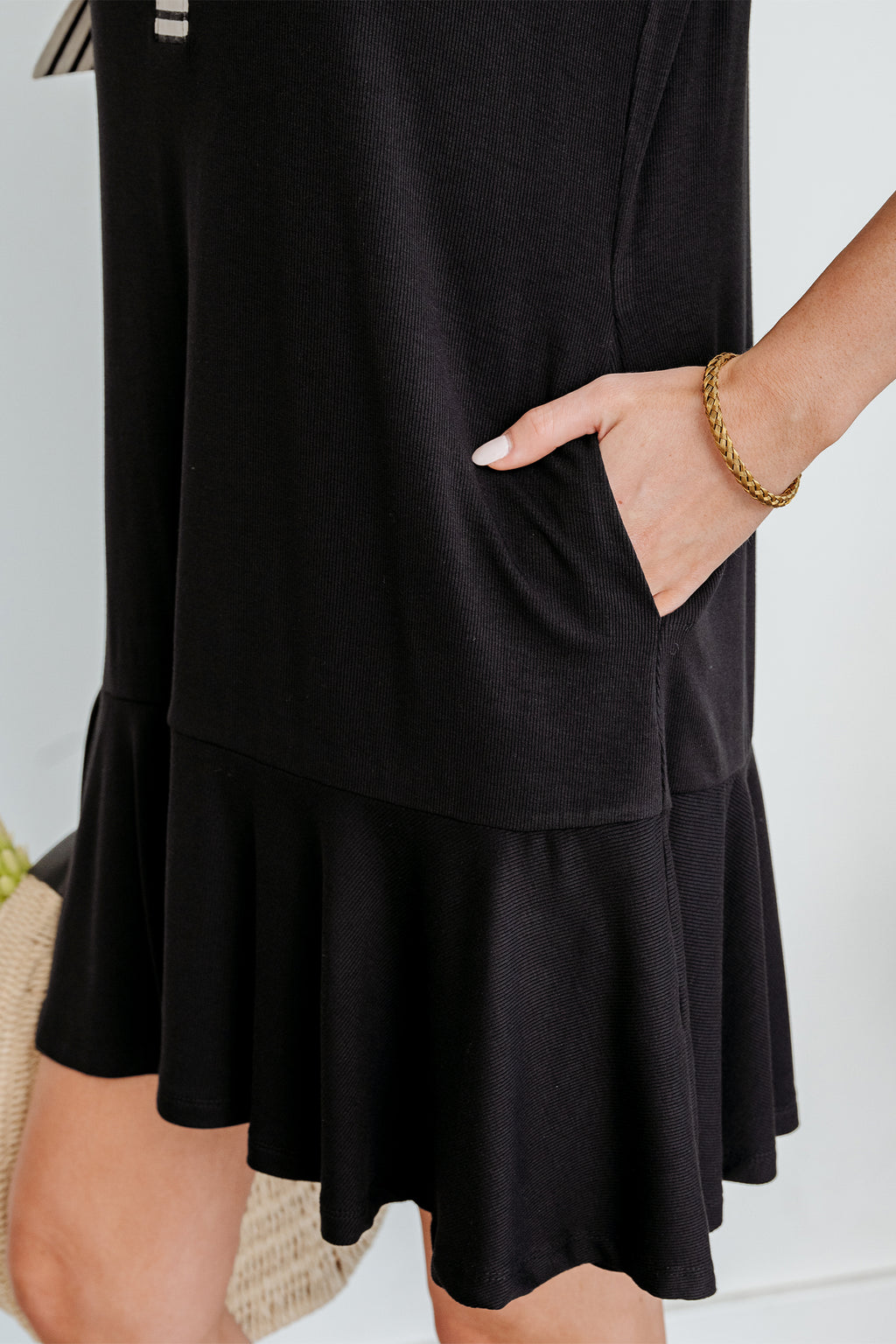 Black Stripe Polo Collar Half Button Tied Short Sleeve Mini Dress S-XL