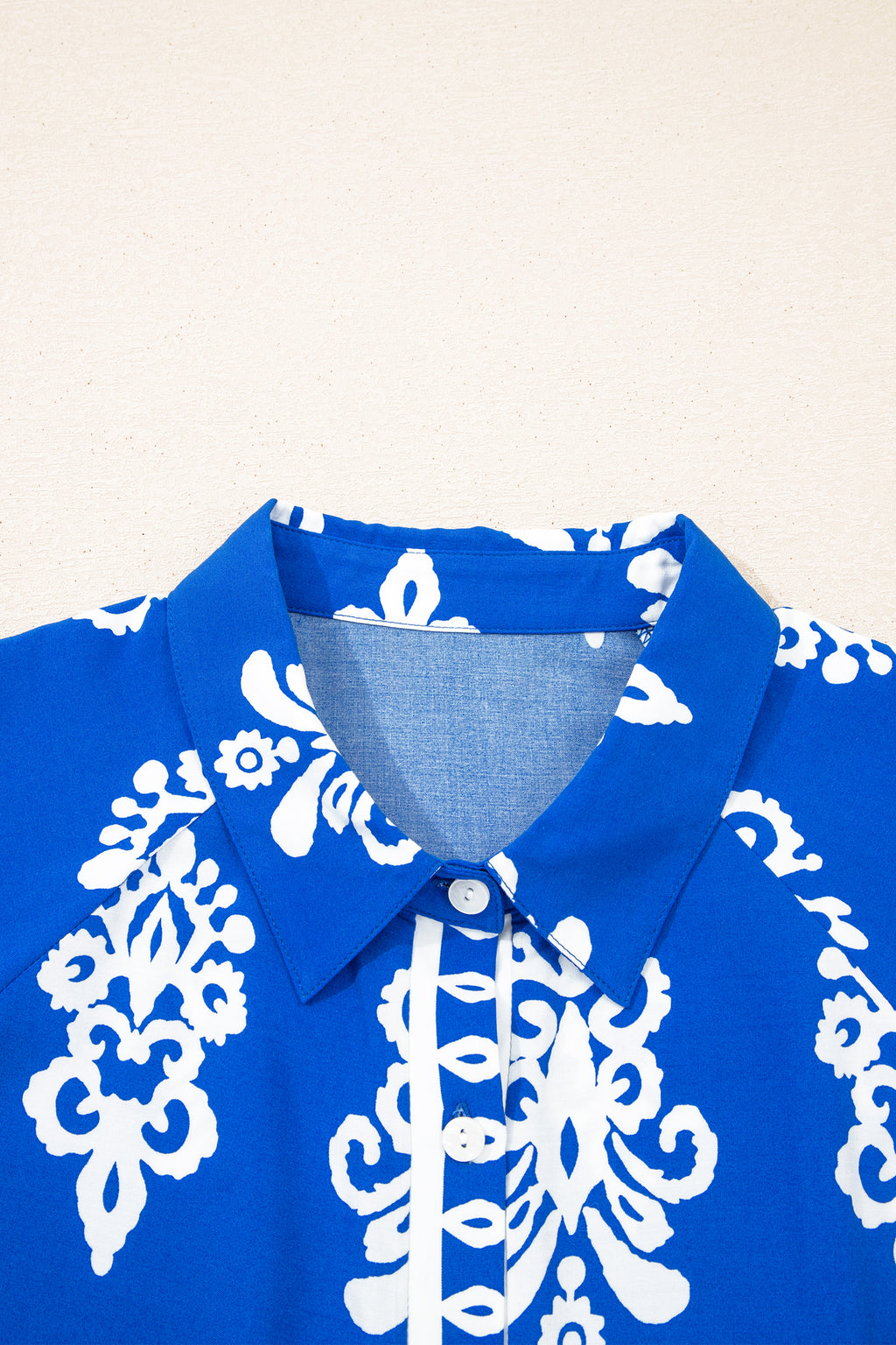 Blue Ethnic Geometric Print Collared Button Front Puff Sleeve Mini Dress S-XL