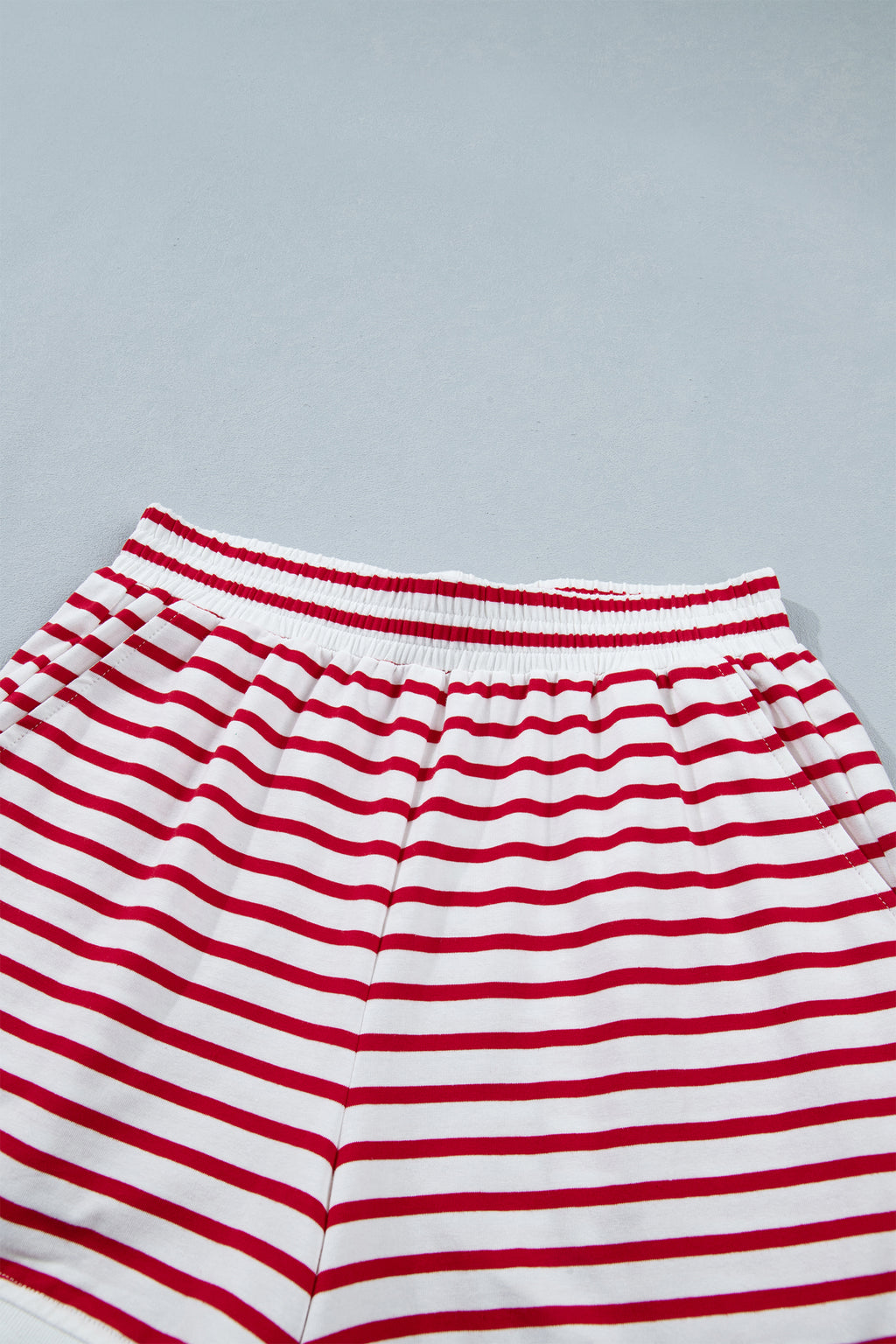 Red Stripe Scallop Trim Casual Top & Shorts Set | UK 8–16