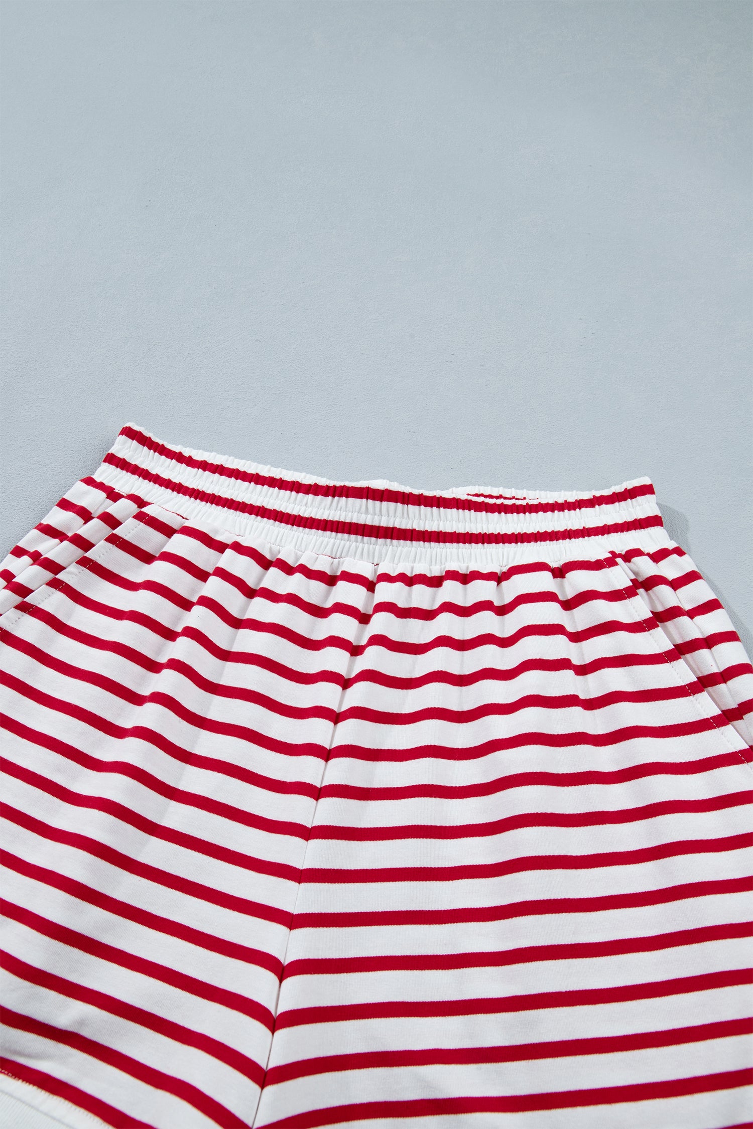 Red Stripe Scallop Trim Casual Top & Shorts Set | UK 8–16