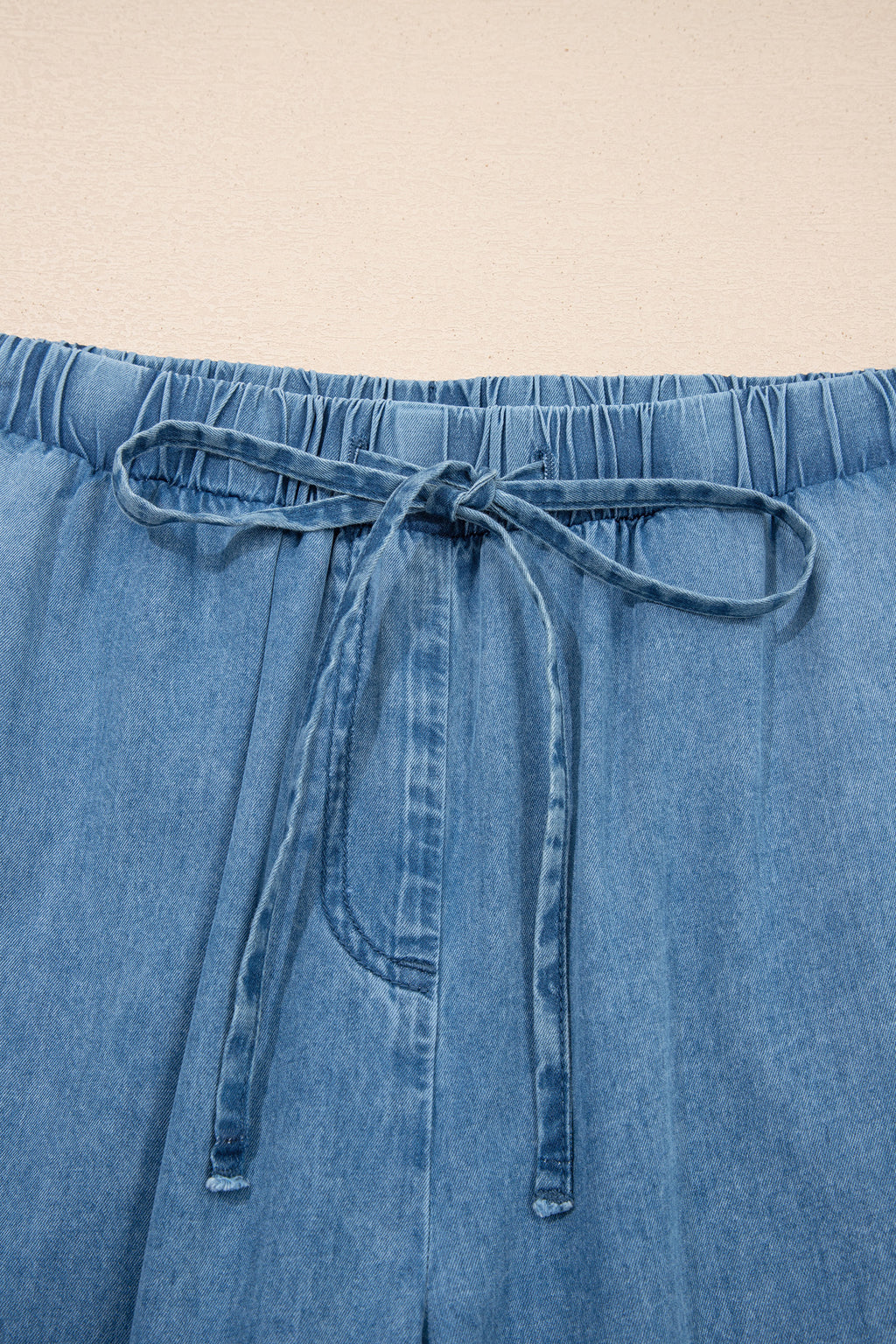 Shop Dusk Blue Ruffled Hem Wide Leg Chambray Trousers UK 8-20 at LivelyLooks