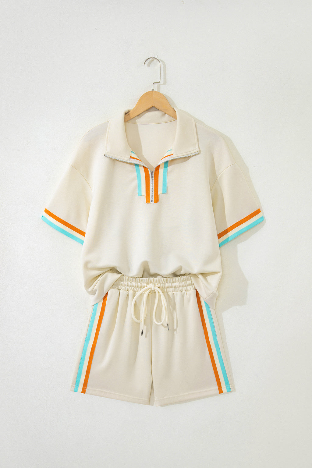 Shop Women's Half Zip Polo Top & Shorts Set Striped Detail S-XL at LivelyLooks
