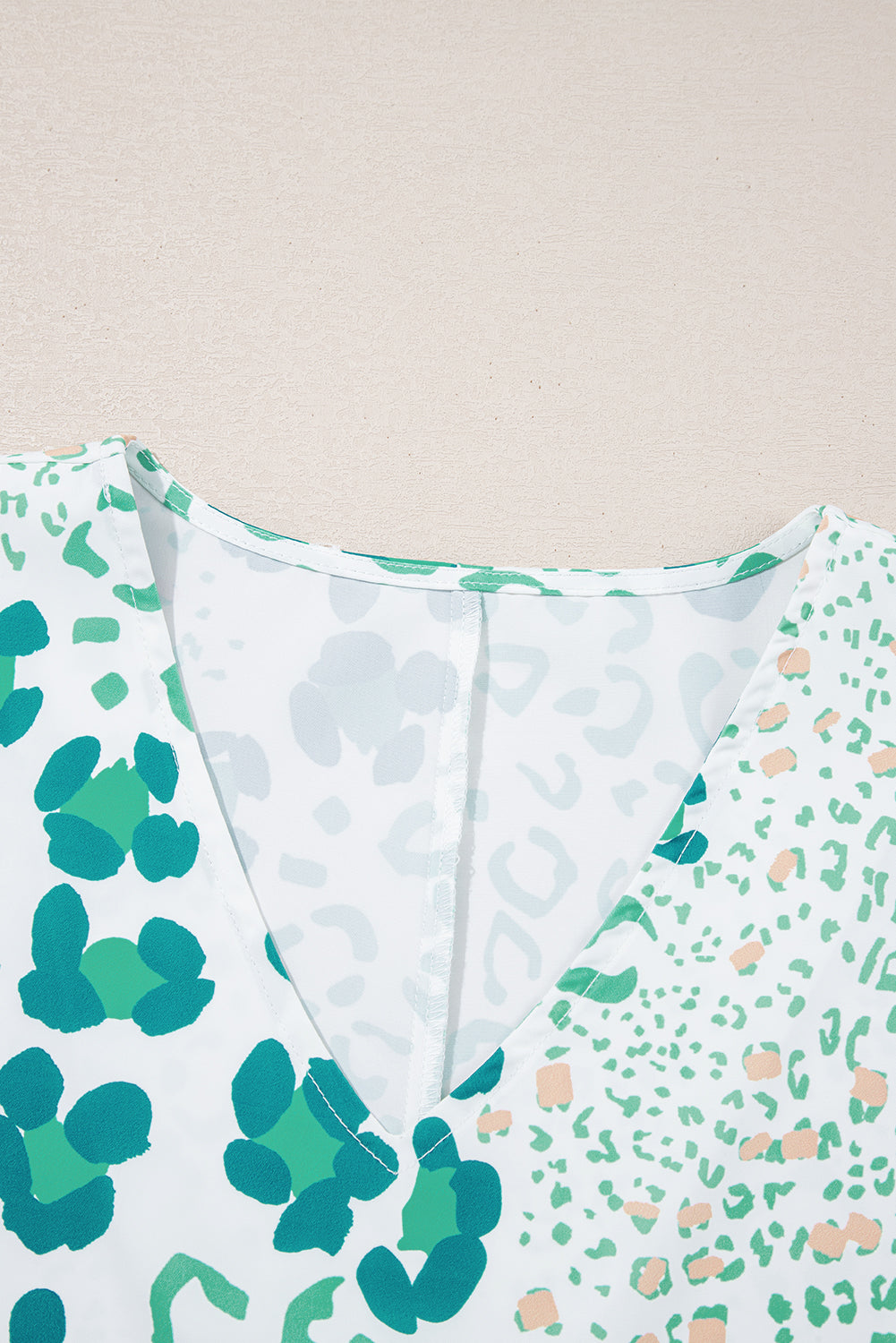 Leopard Print V Neck Blouse Short Sleeve Sky Blue Pink Green Women S-XL