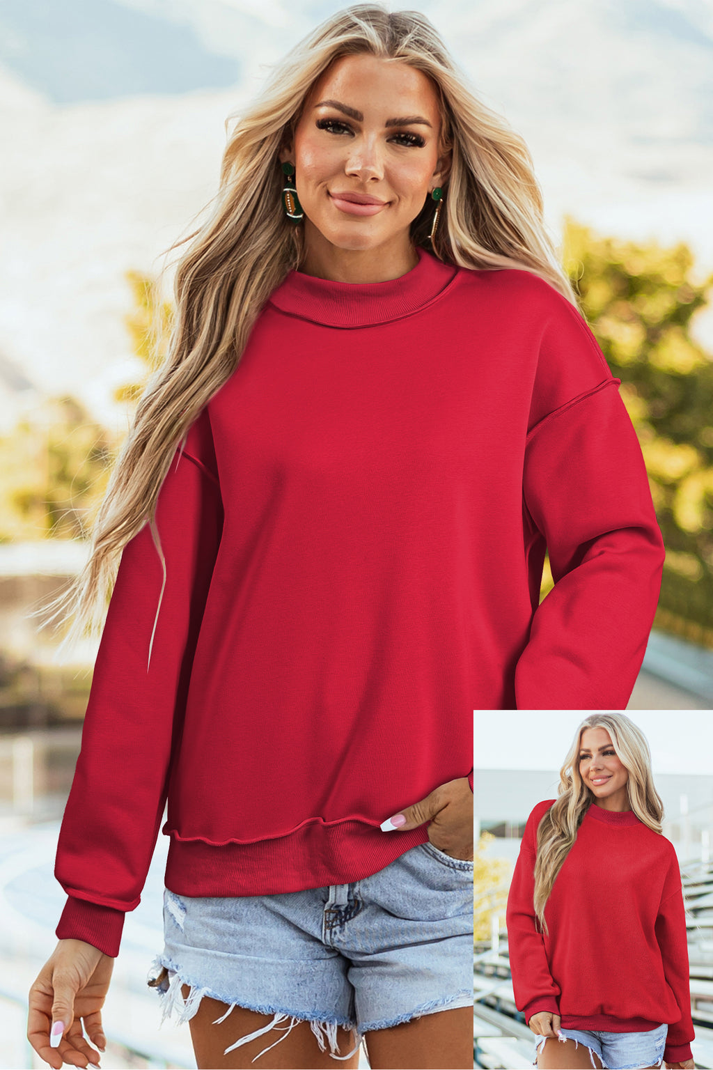 Carrot Oversized Reversible Sweatshirt Drop Shoulder Mock Neck Women S-XL