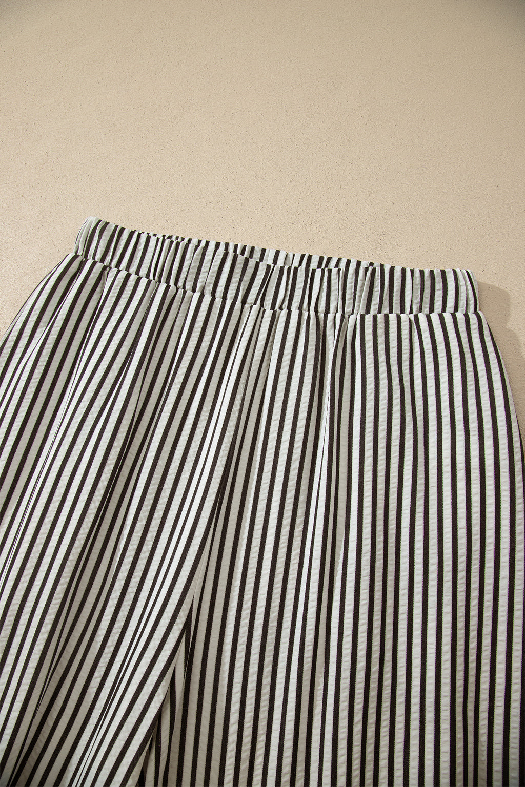 Black Stripe Elastic Waist Ultra Wide Leg Trousers | UK Sizes 8-18