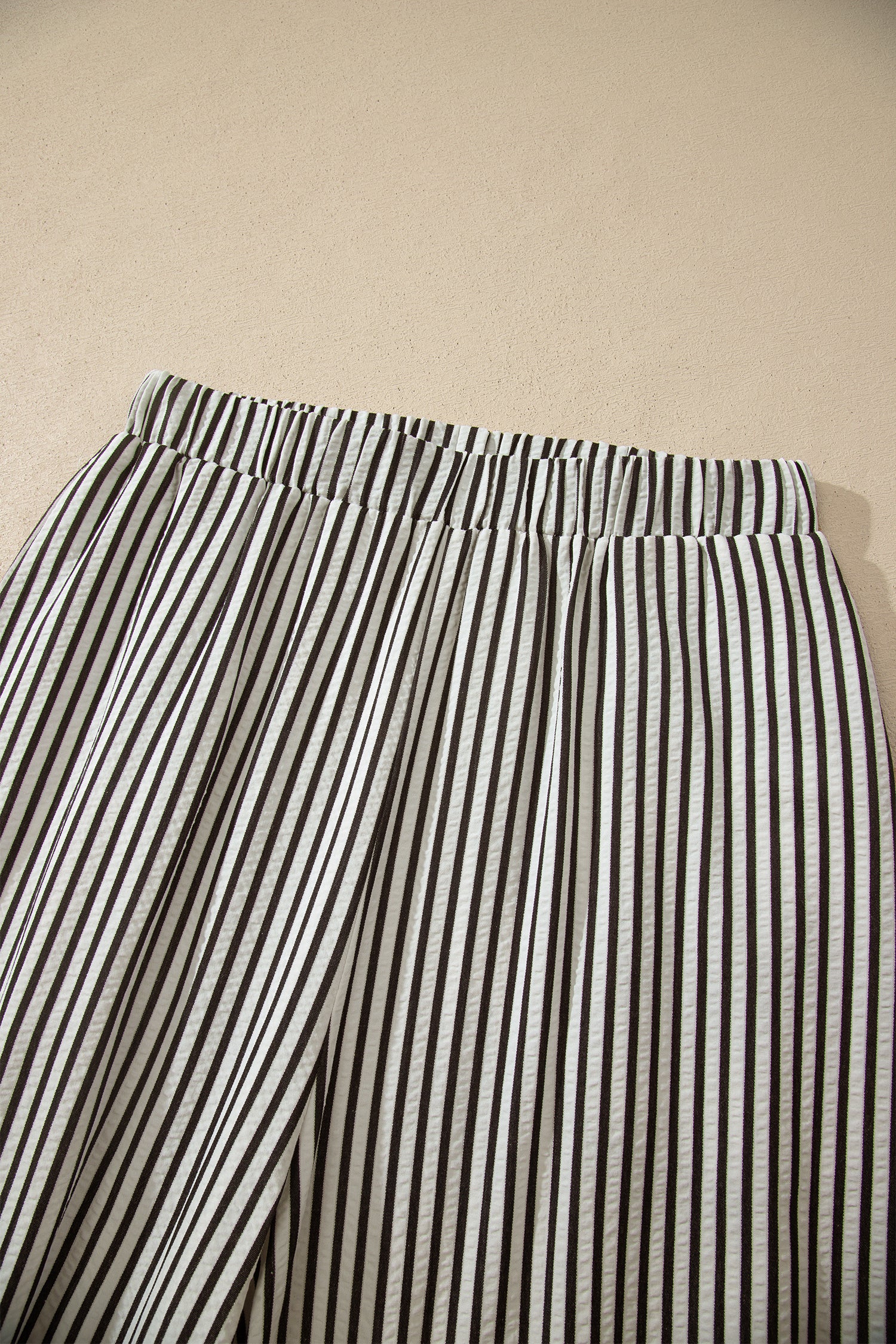 Black Stripe Elastic Waist Ultra Wide Leg Trousers | UK Sizes 8-18