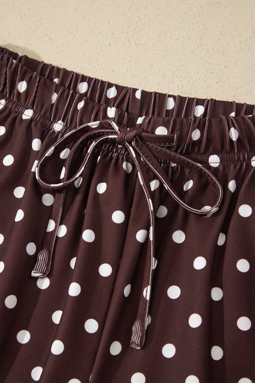 Polka Dot Halter Co-ord Short Set Drawstring Elastic Waist | Brown & Pink