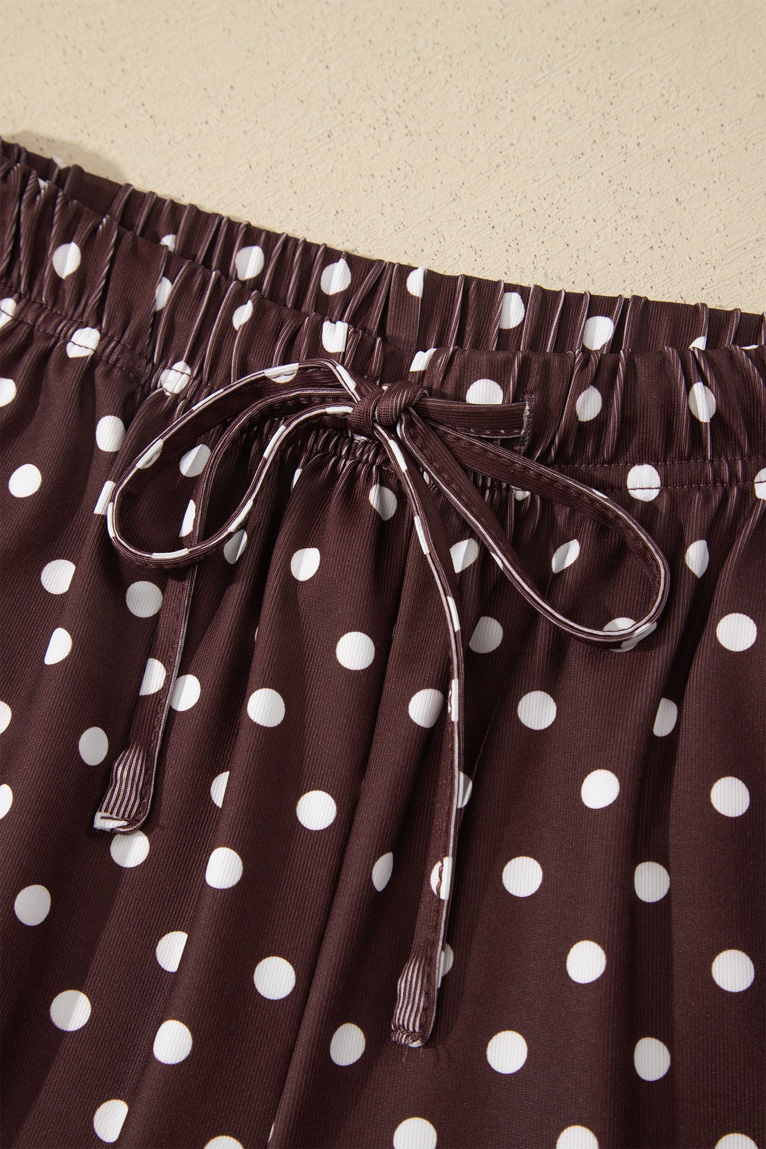 Polka Dot Halter Co-ord Short Set Drawstring Elastic Waist | Brown & Pink