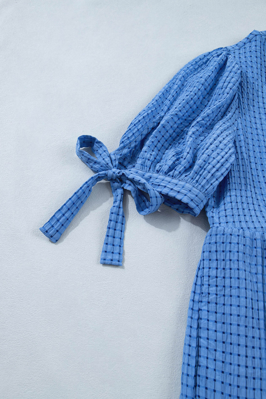 Dusk Blue & Yellow Gingham Bow Tie V-Neck Tiered Midi Dress | Pockets