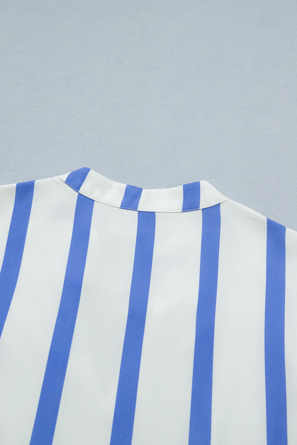 Women's Sky Blue Stripe Split V Neck Puff Sleeve Summer Blouse at LivelyLooks