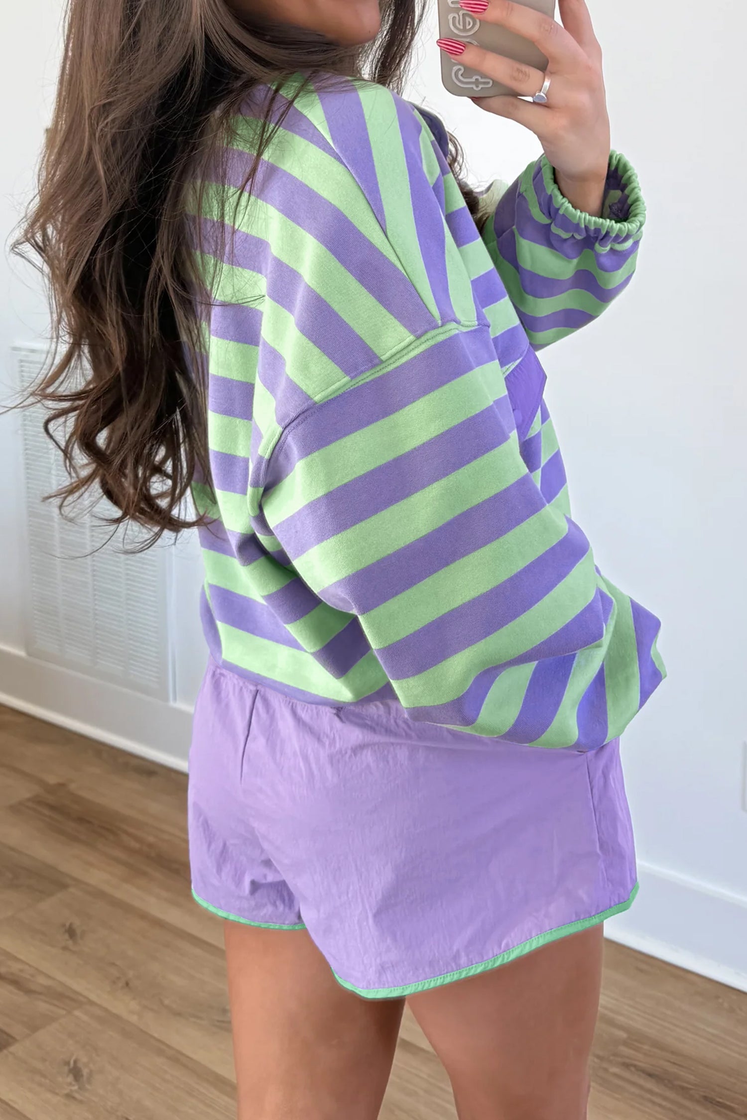 Purple Stripe Half Button Long Sleeve Top & Mix and Match Shorts Set | UK 8–16
