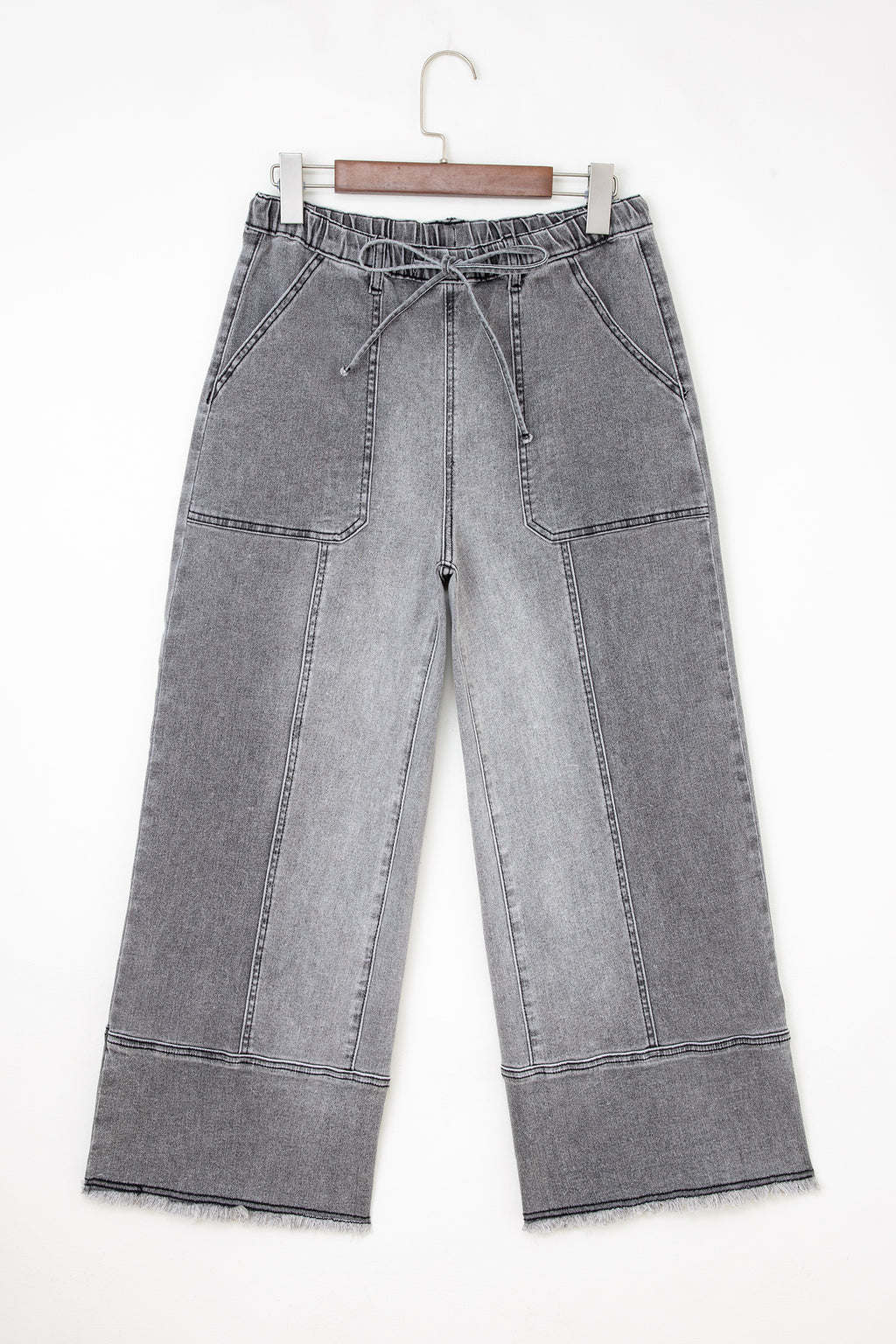Shop Drawstring Seam Detail Raw Hem Wide Leg Denim Jeans UK 8-22 at LivelyLooks