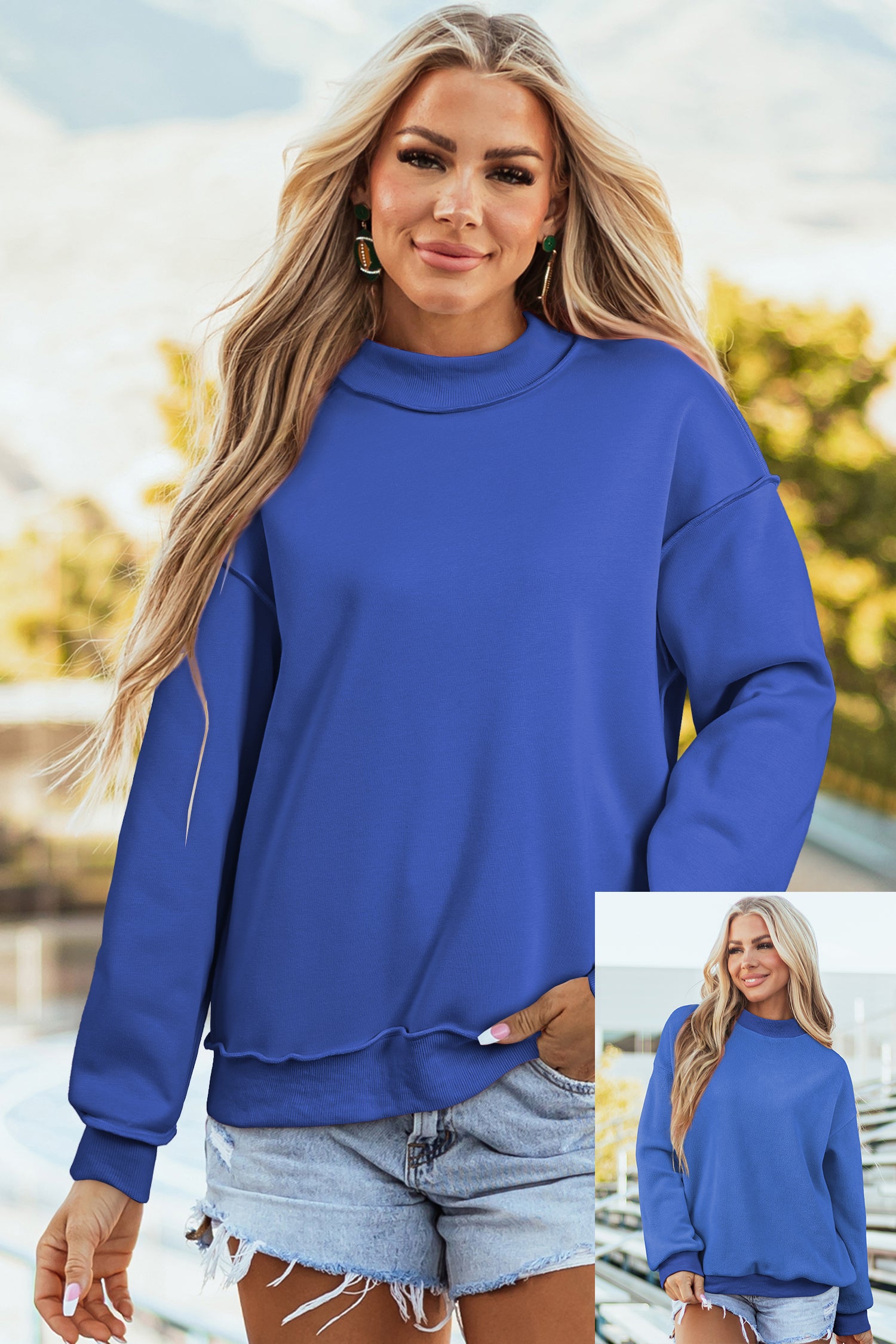 Carrot Oversized Reversible Sweatshirt Drop Shoulder Mock Neck Women S-XL