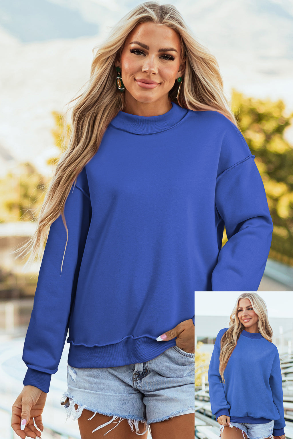 Carrot Oversized Reversible Sweatshirt Drop Shoulder Mock Neck Women S-XL