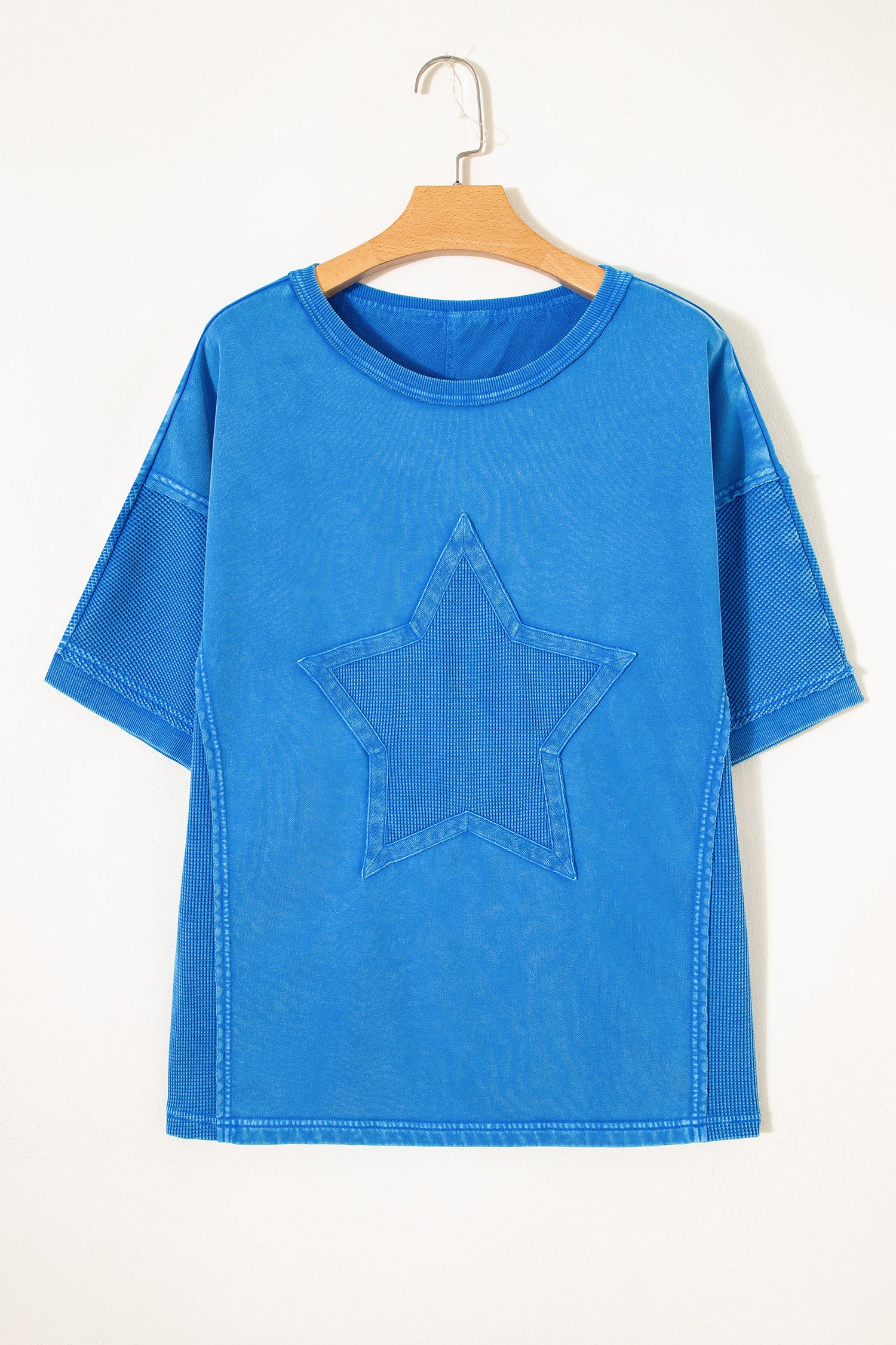 Blue Mineral Wash Star Mesh Patchwork Oversized Tee