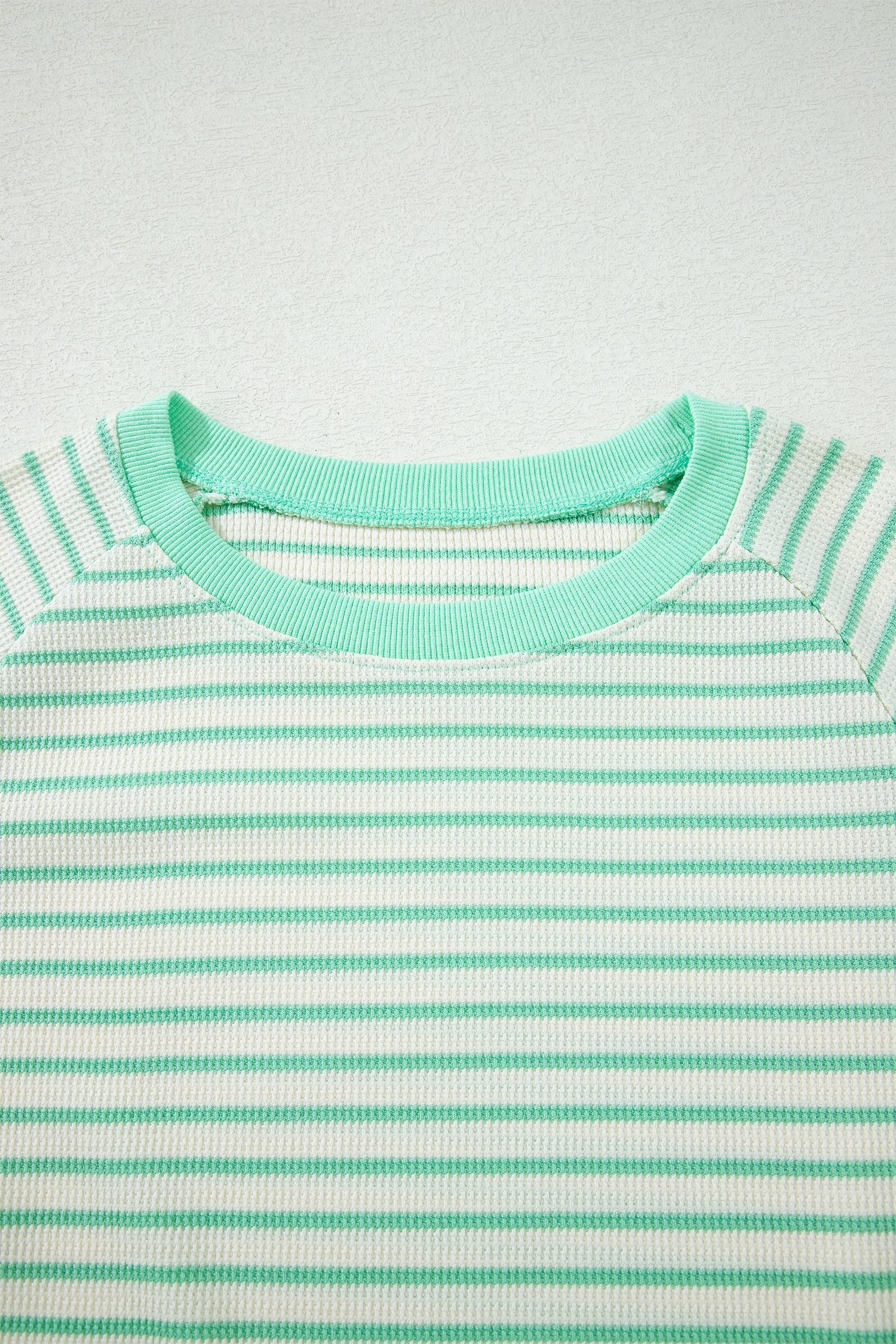Women's Women's Stripe Colourblock Trim Round Neck Short Sleeve Tee Top Green at LivelyLooks