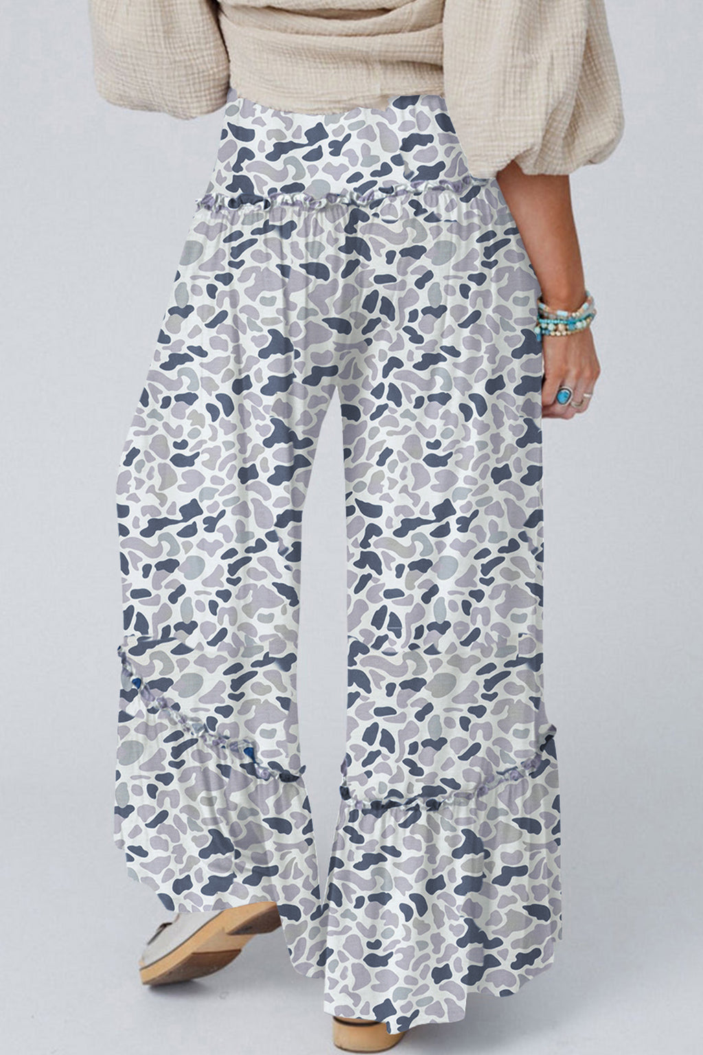 Camo Print Wide Leg Casual Trousers | Beige, Brown & Multicolour