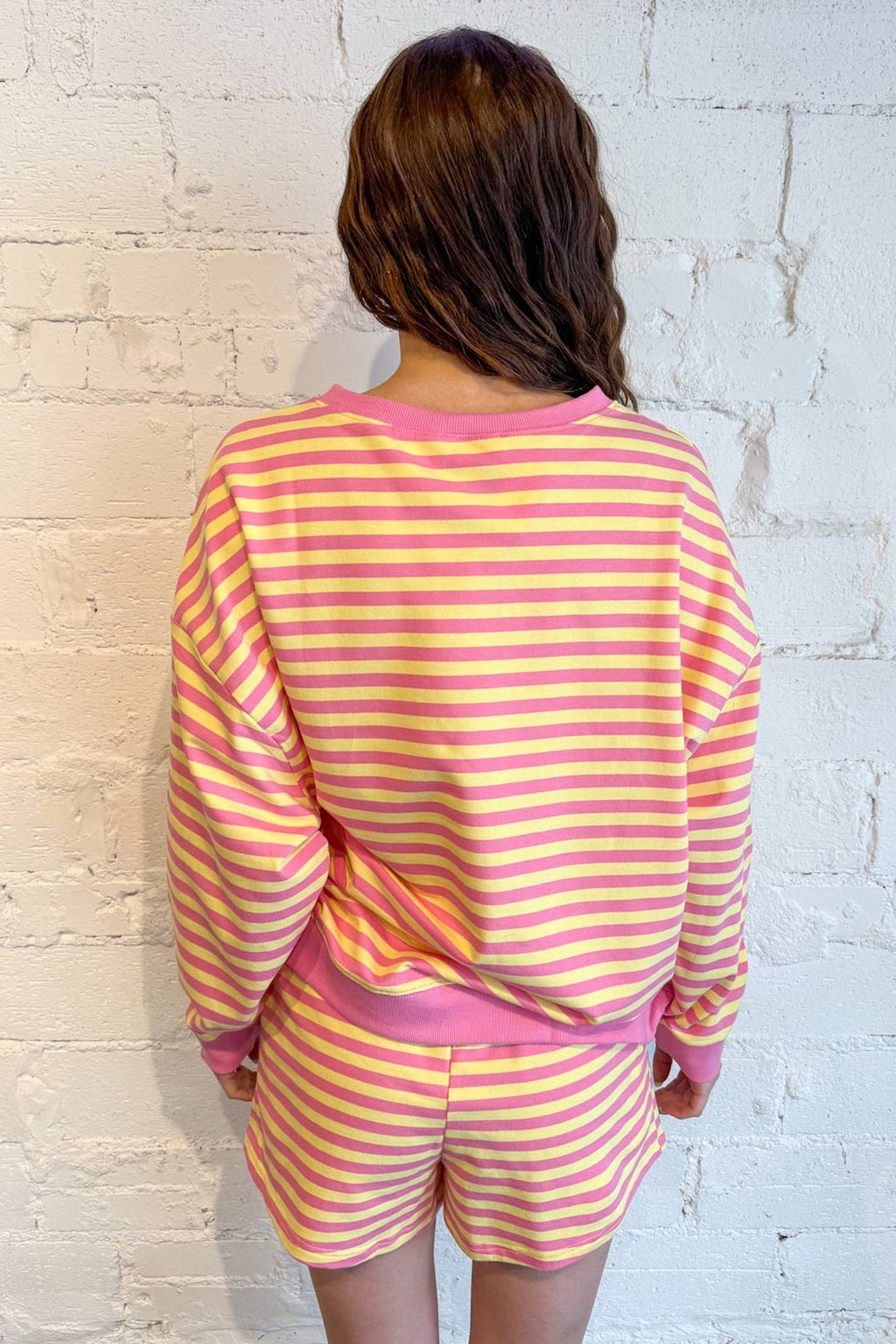 Yellow Stripe Colour Block Long Sleeve Top & Casual Shorts Set | UK 8–22