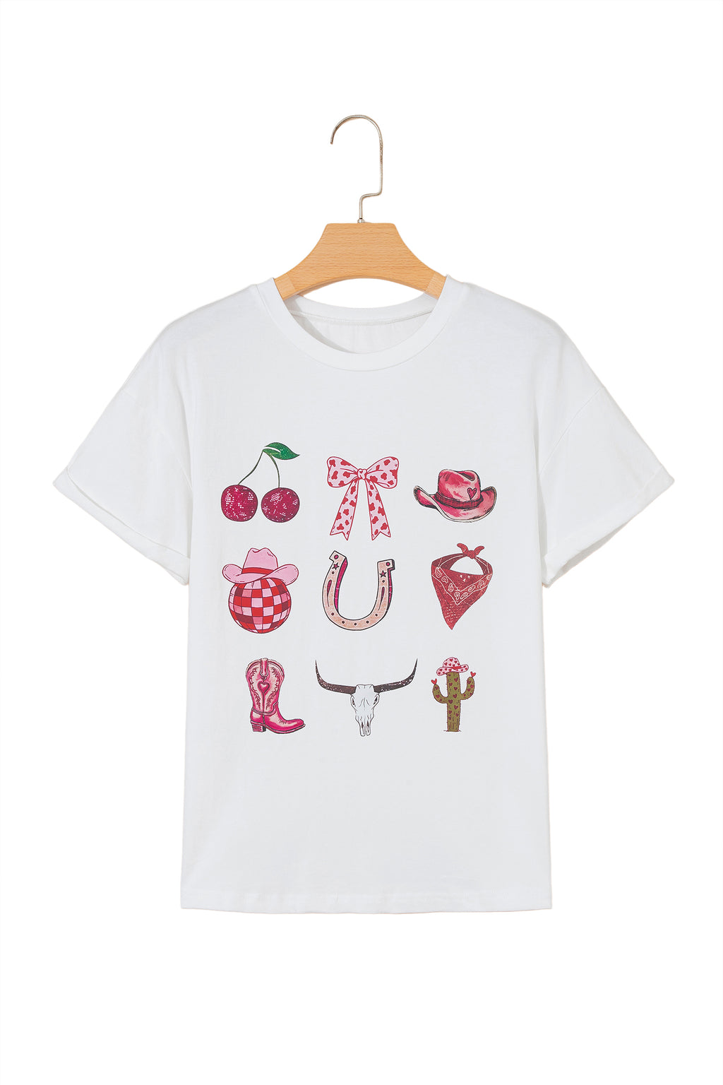 Women's White Coquette Cowgirl Elements Printed Relaxed Tee at LivelyLooks