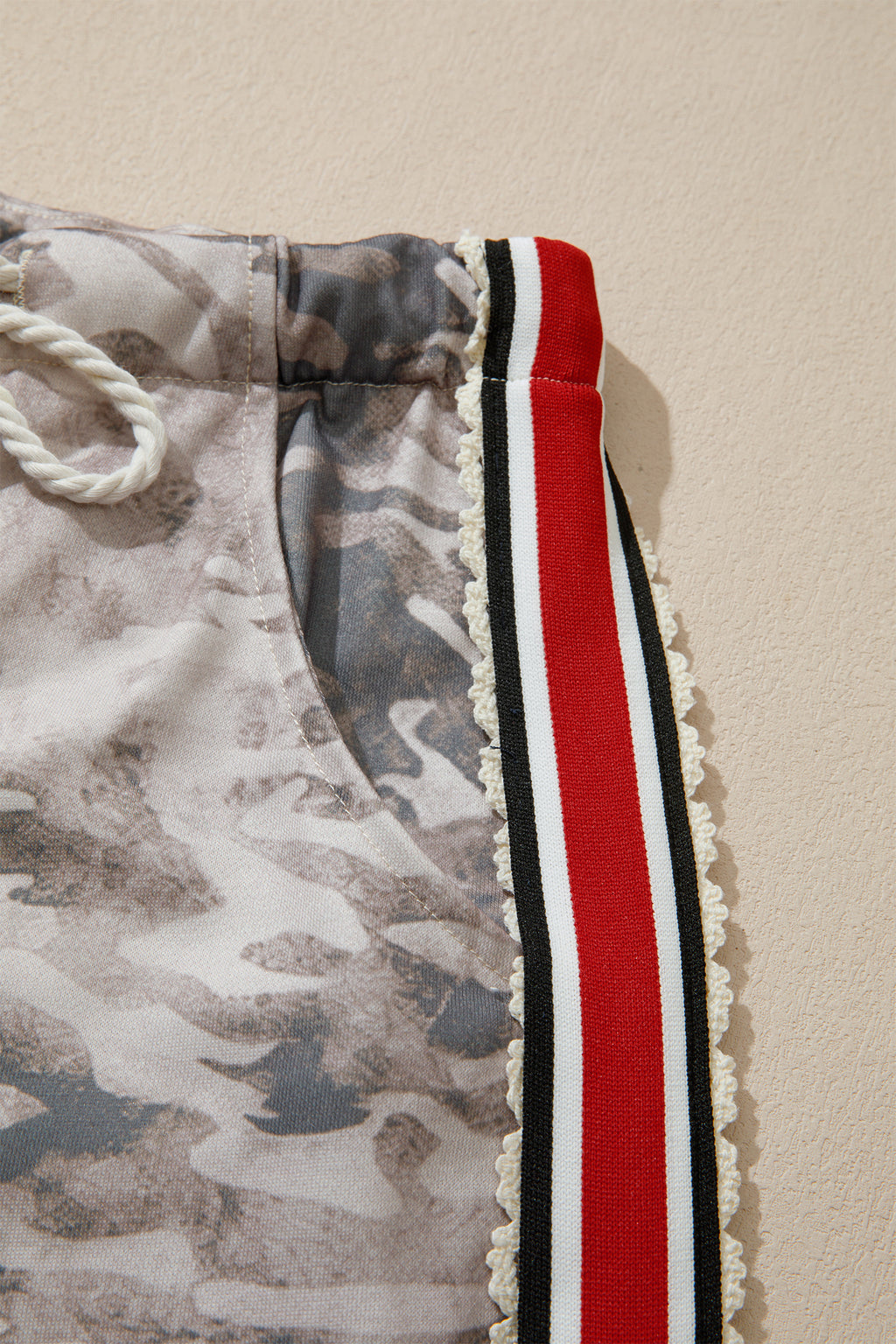 Camouflage Print Drawstring Pants Striped Side Panel Green Khaki Women S-XL