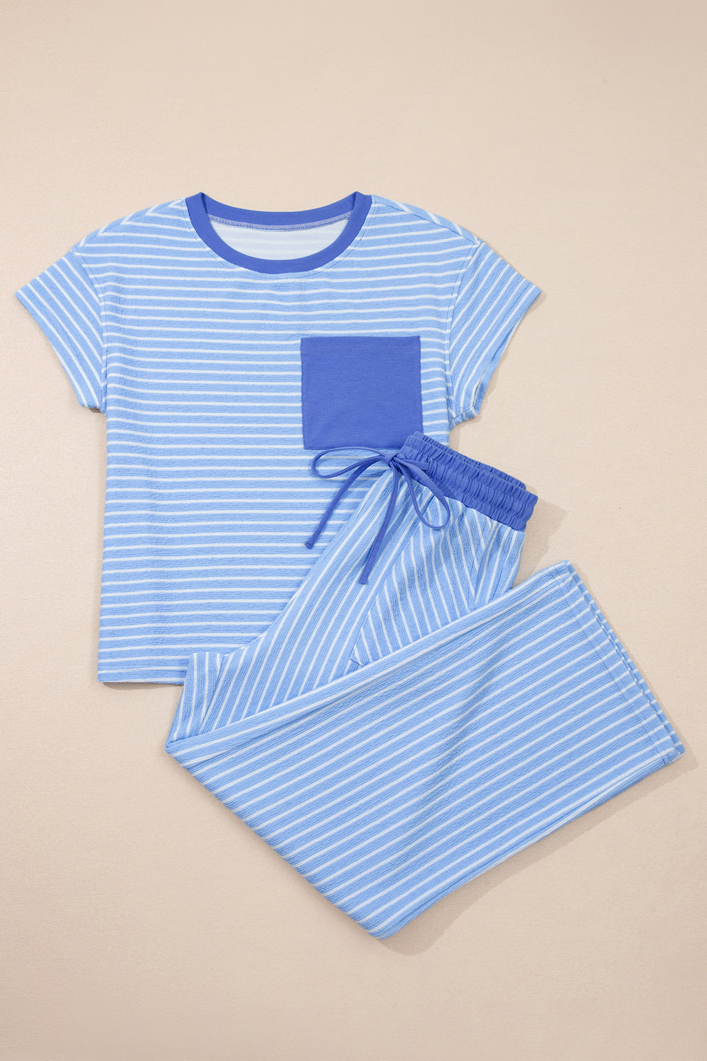 Stripe Crew Neck Tee & Drawstring Cropped Trousers Set | 4 Colours | Sizes 8-22