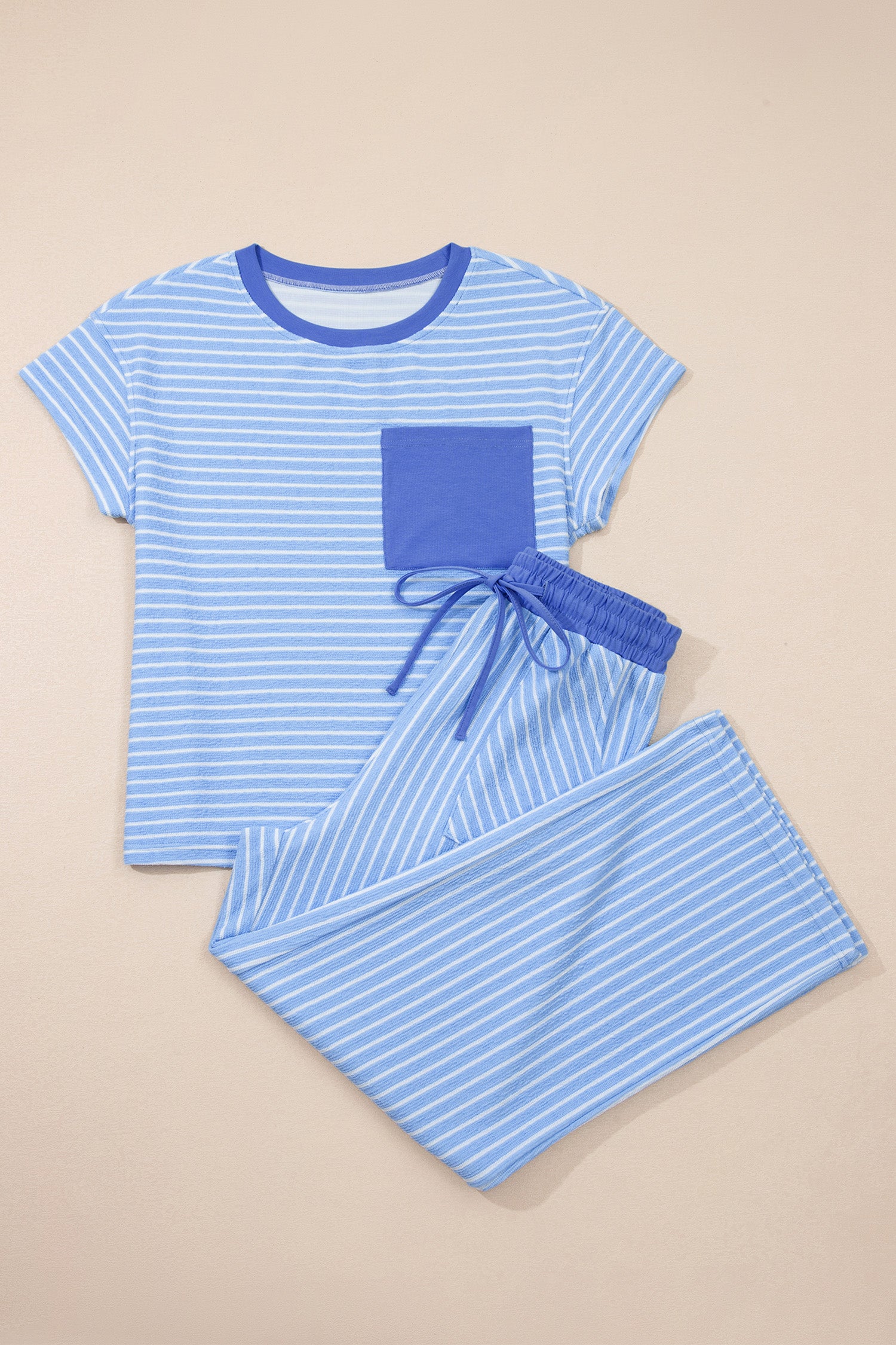 Stripe Crew Neck Tee & Drawstring Cropped Trousers Set | 4 Colours | Sizes 8-22