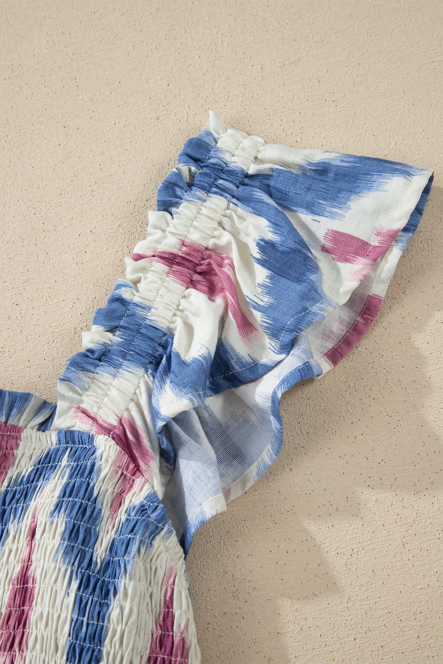 Shop Blue Ethnic Geometric Maxi Dress | Square Neck Smocked Waist Ruffle Sleeve at LivelyLooks