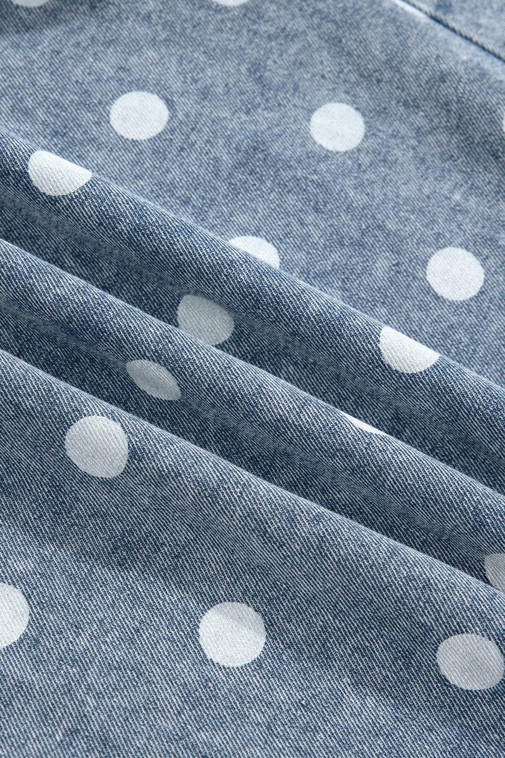 Shop Sky Blue Polka Dot Denim Romper | Tie V-Neck Pleated Loose Playsuit at LivelyLooks