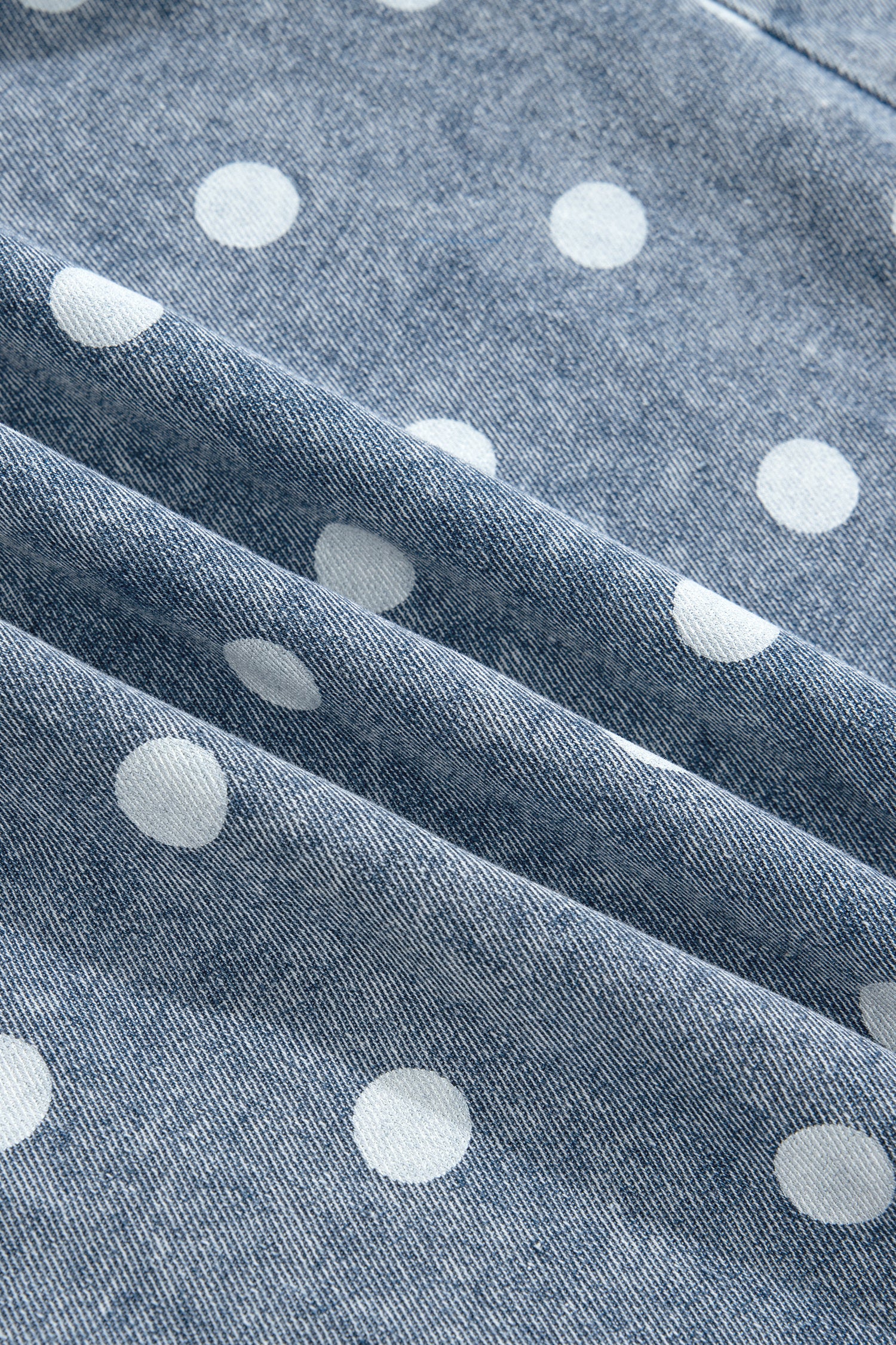 Shop Sky Blue Polka Dot Denim Romper | Tie V-Neck Pleated Loose Playsuit at LivelyLooks