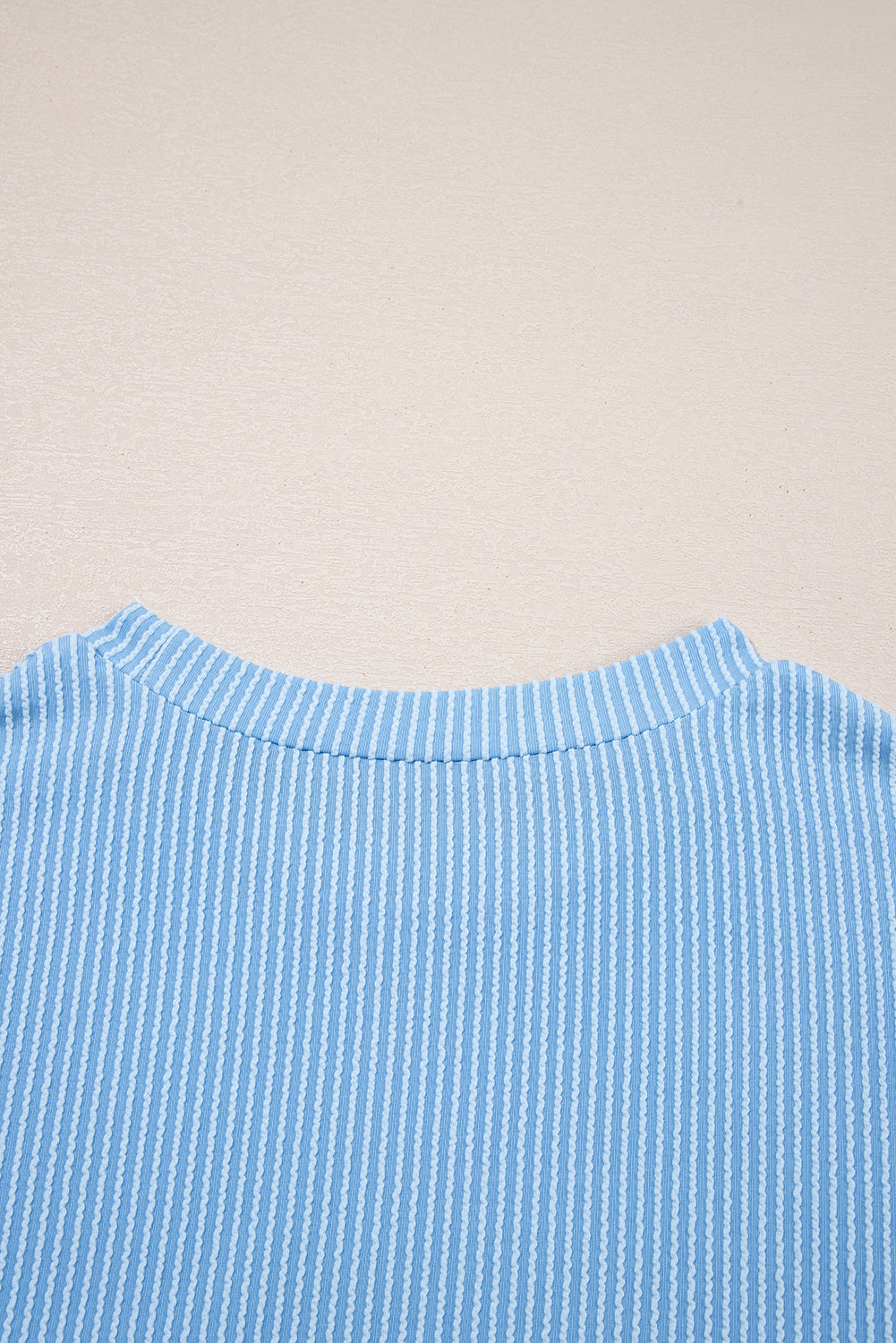Corded Rib Knit Colour Block Patch Pocket Crew Neck Tee | Pink Blue Grey